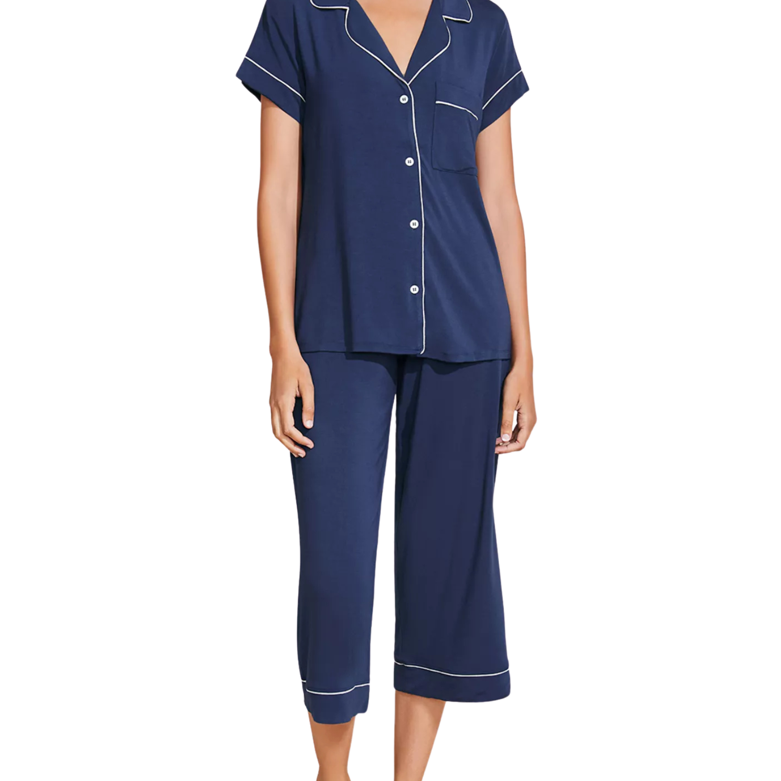 Eberjey Women Gisele Short Sleeve Crop PJ Set Navy/Ivory Accessories Eberjey Navy Juniors/Women XXS