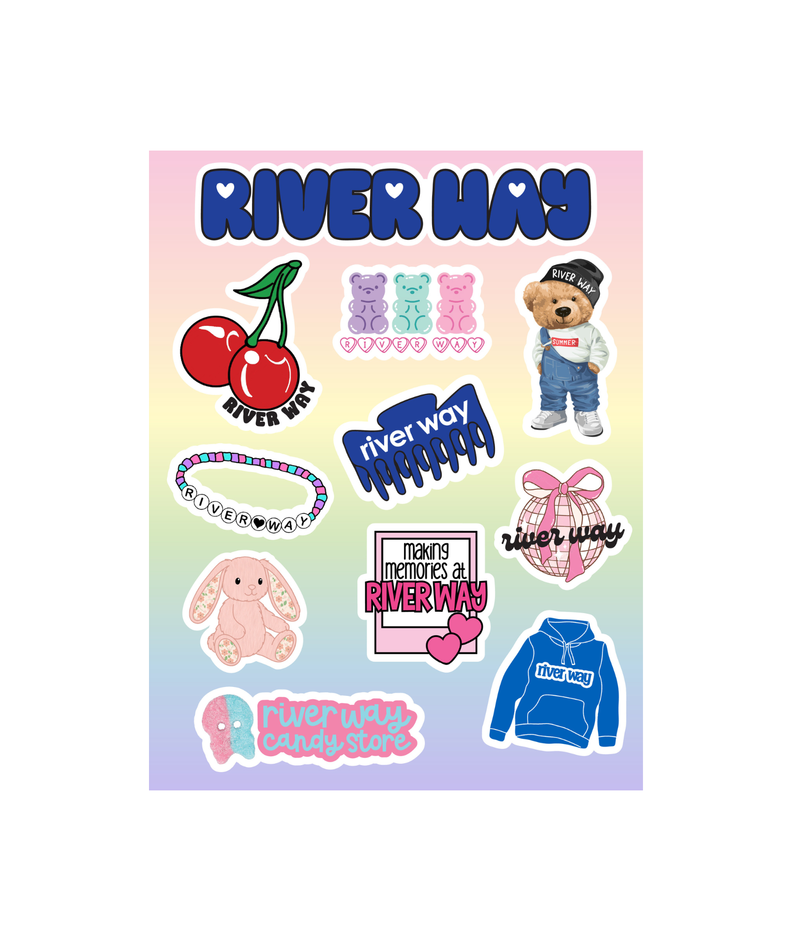 Frankie's Exclusives Cutie Camp Name Vinyl Sticker Set of 12 Camp A Wink and a Nod Multi River Way