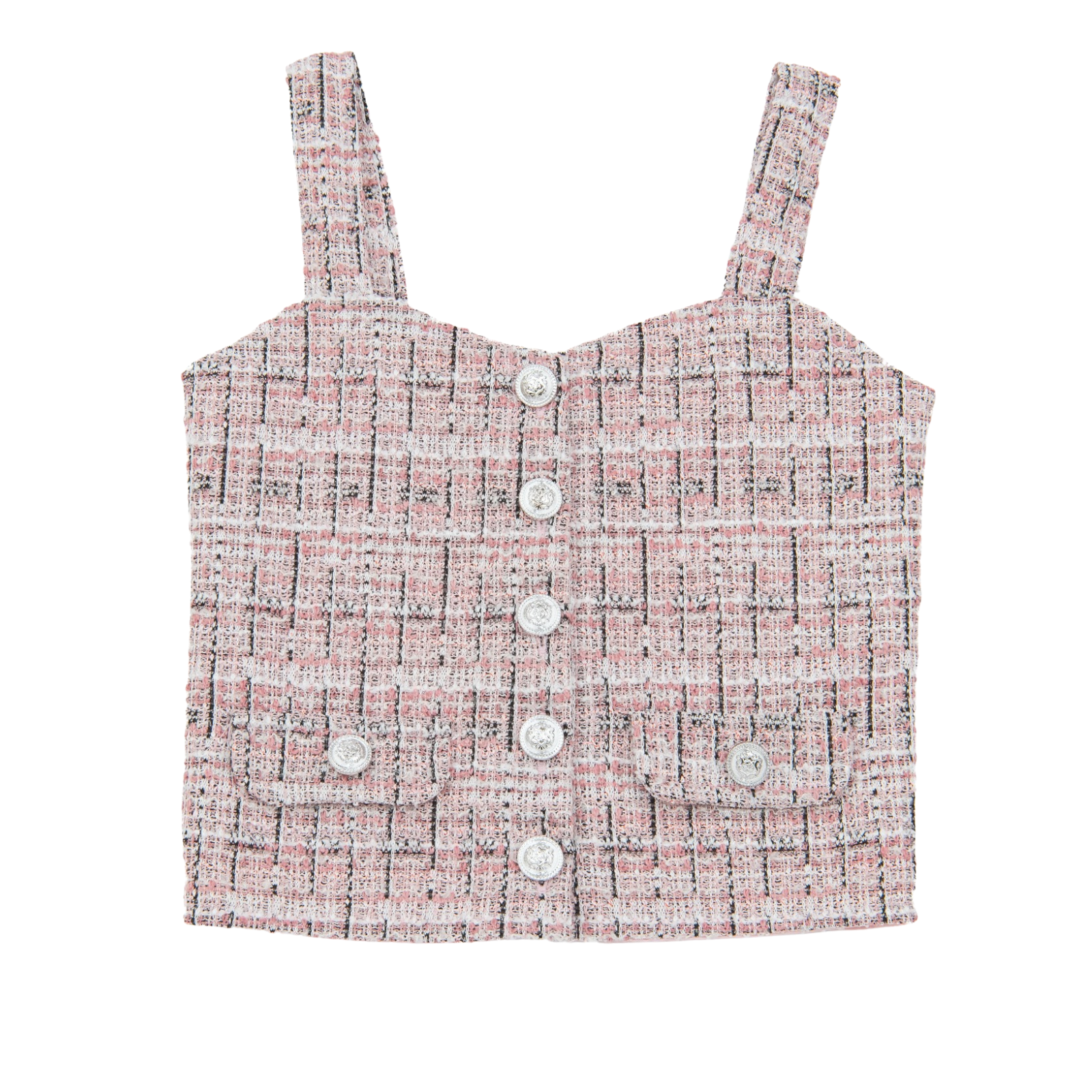 FBZ Girls Lennie Pink Tweed Silver Buttons Tank Girls Casual Tops FBZ Flowers By Zoe Pink Y/XS (6X)