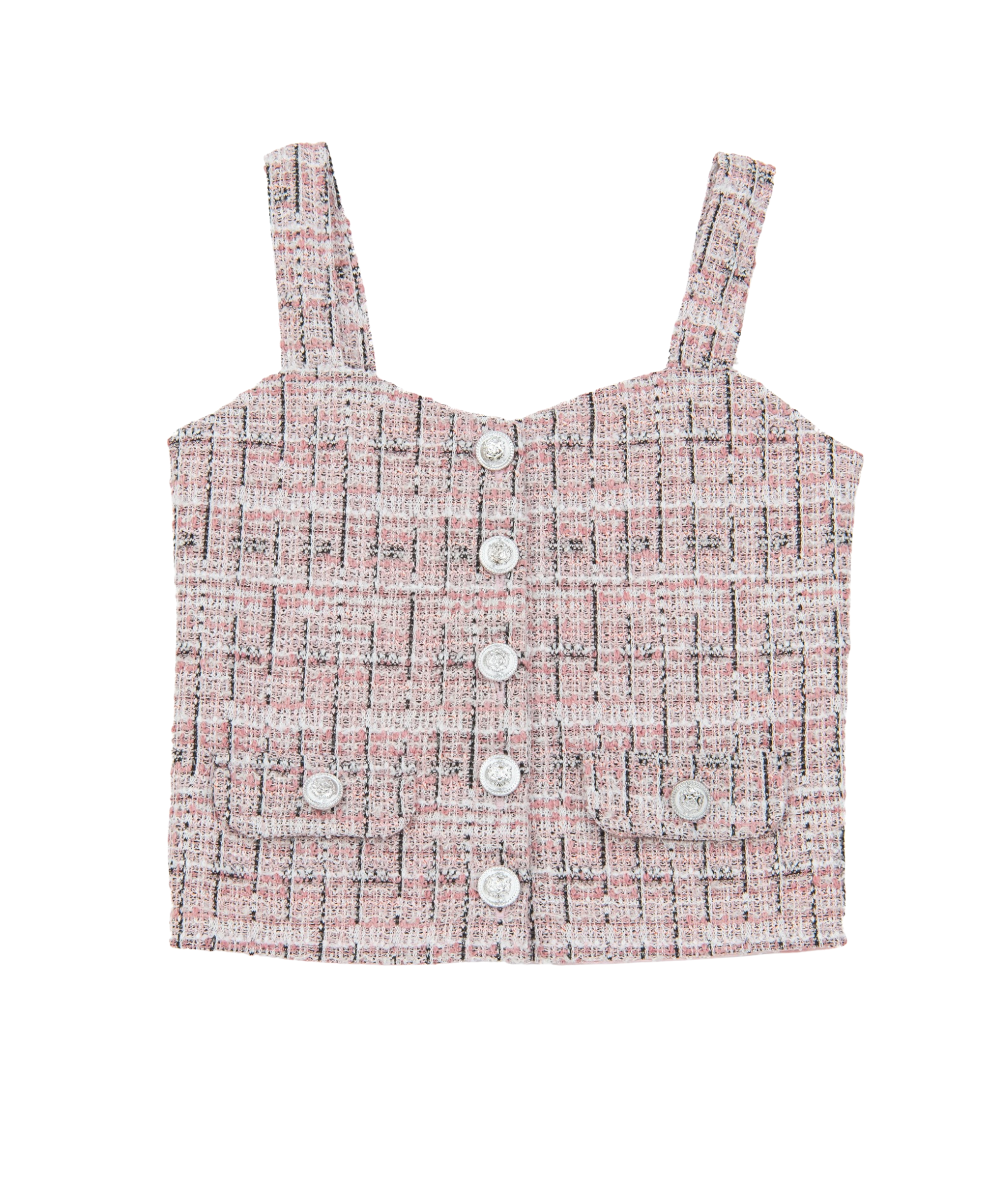 FBZ Girls Lennie Pink Tweed Silver Buttons Tank Girls Casual Tops FBZ Flowers By Zoe Pink Y/XS (6X)