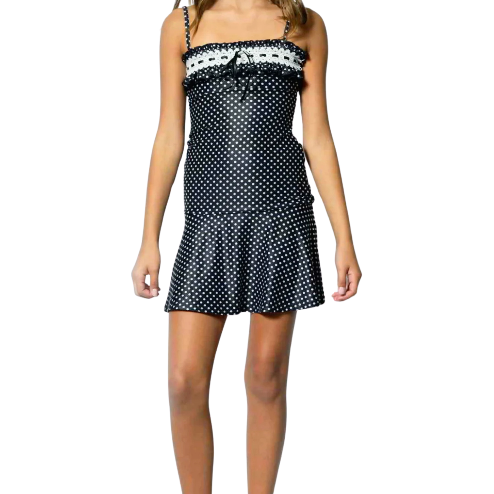 Katie J NYC Girls Lori Dress Black/White Micro Dot Girls Casual Dresses Katie J NYC Black/White Y/S (7/8)