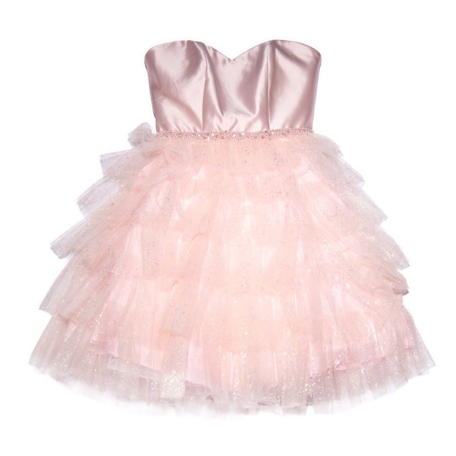 Jovani Girls Barbie Strapless Tiered Tulle Mini Dress Pink Girls Special Dresses Jovani Pink Y/S (7/8)