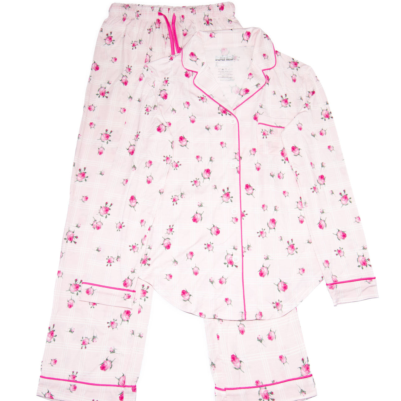 Katie J NYC Juniors Pink Rosebud Plaid Maia Pants PJ Set Accessories Katie J NYC Multi Juniors/Women XXS