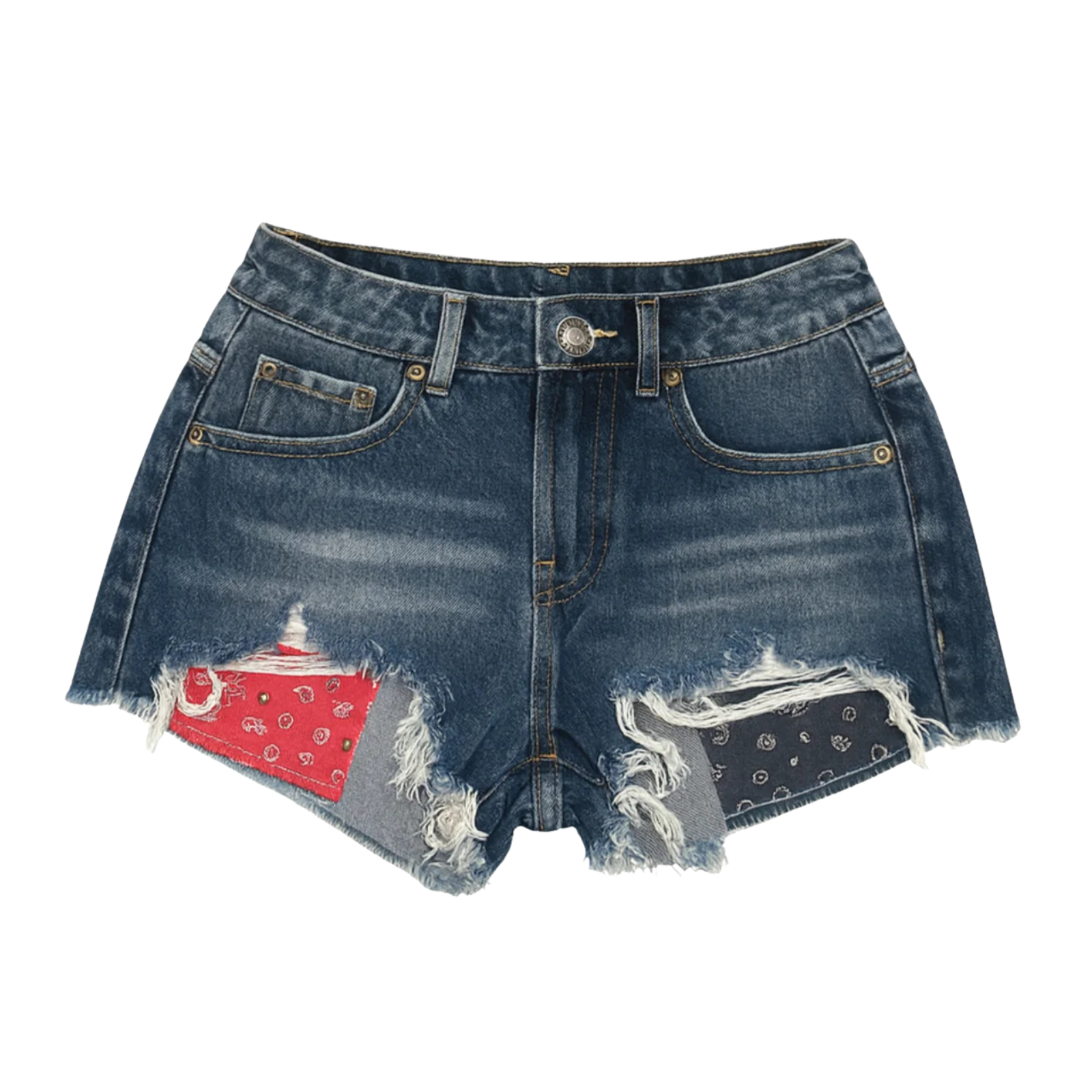 Katie J NYC Girls Malibu Classic Red Bandana Pocket Jean Shorts
