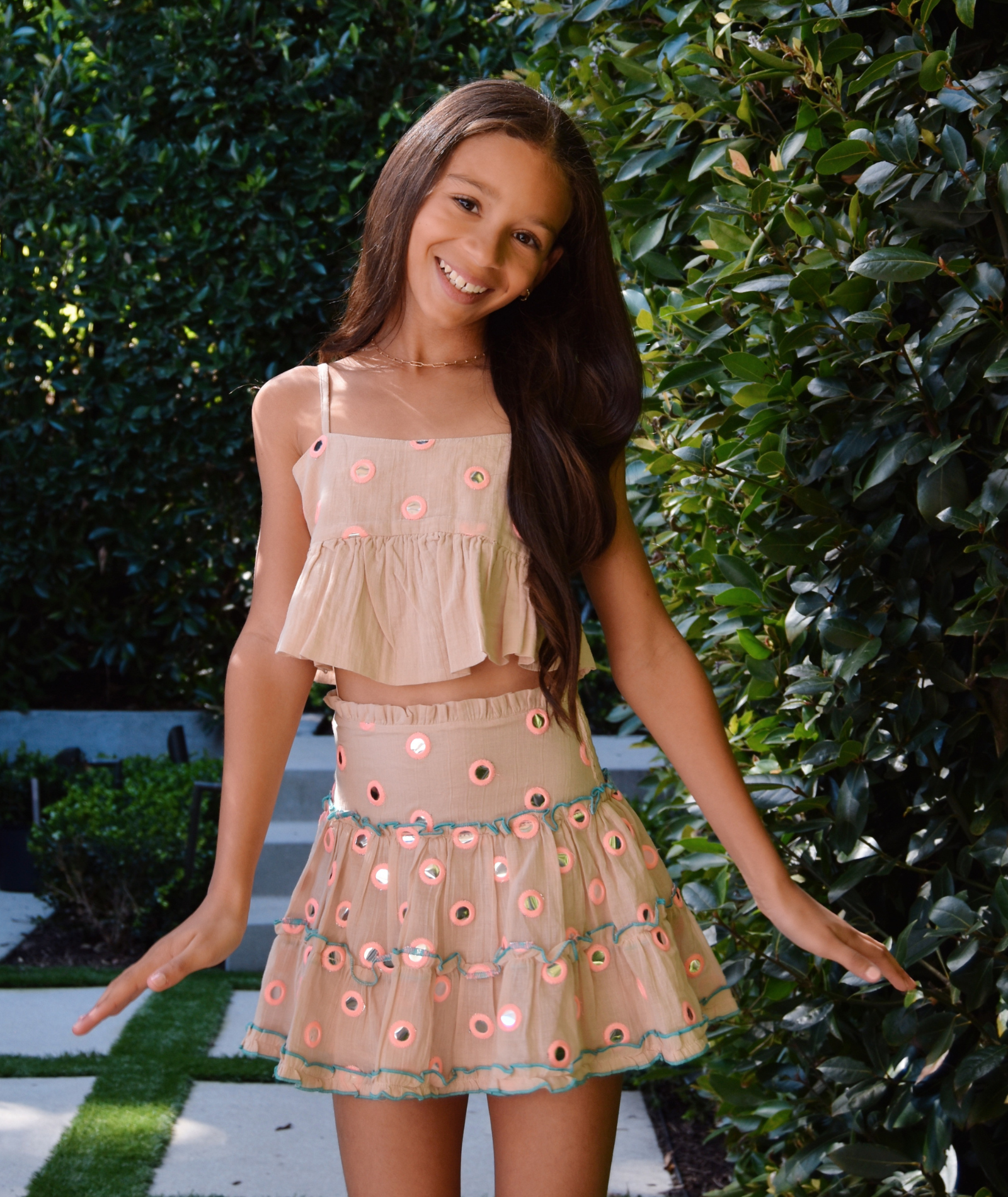 Katie J NYC Girls Meena Peach/Turquoise Skirt Girls Casual Bottoms Katie J NYC Multi Y/S (7/8)