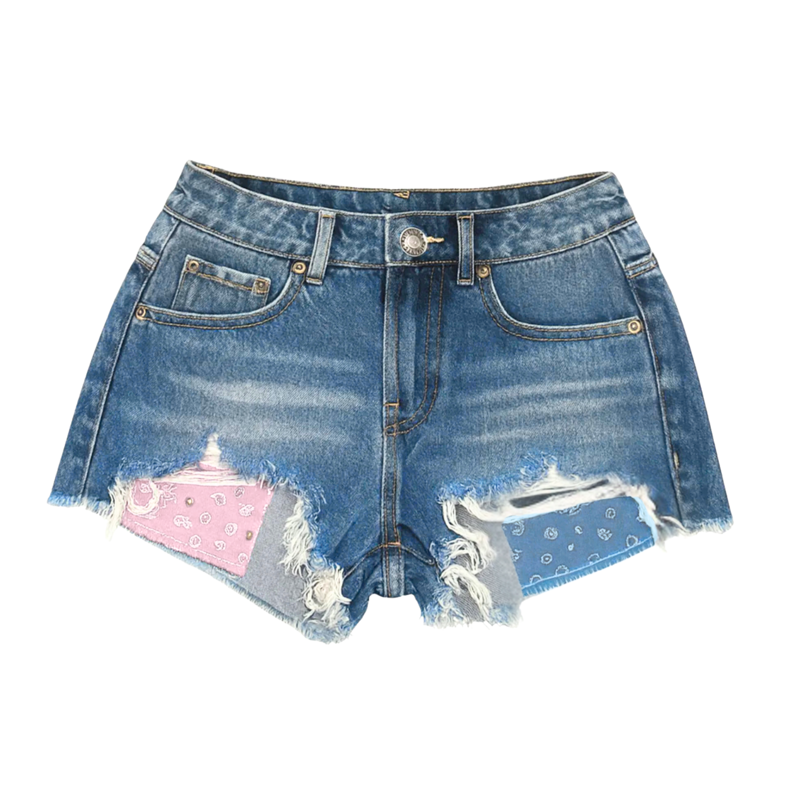 Katie J NYC Girls Malibu Pastel Bandana Pocket Jean Shorts