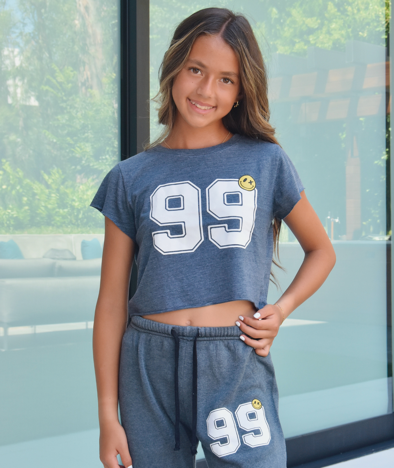 Love Junkie Girls 99 Tee Charcoal Girls Casual Tops Love Junkie