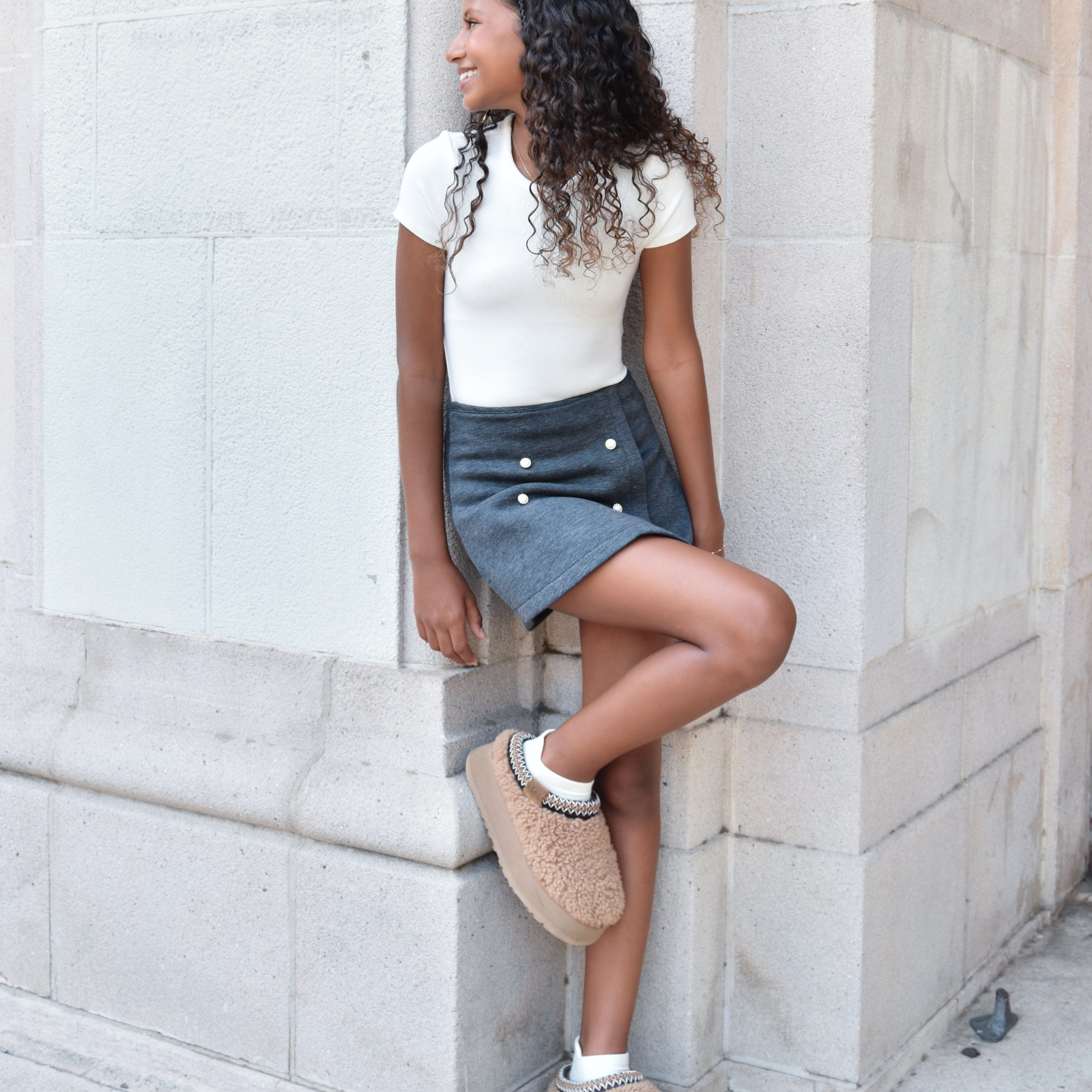 Gold Rush NYC Girls Lila Stretch Mini Skort Girls Casual Bottoms Gold Rush NYC Charcoal Y/S (7/8)