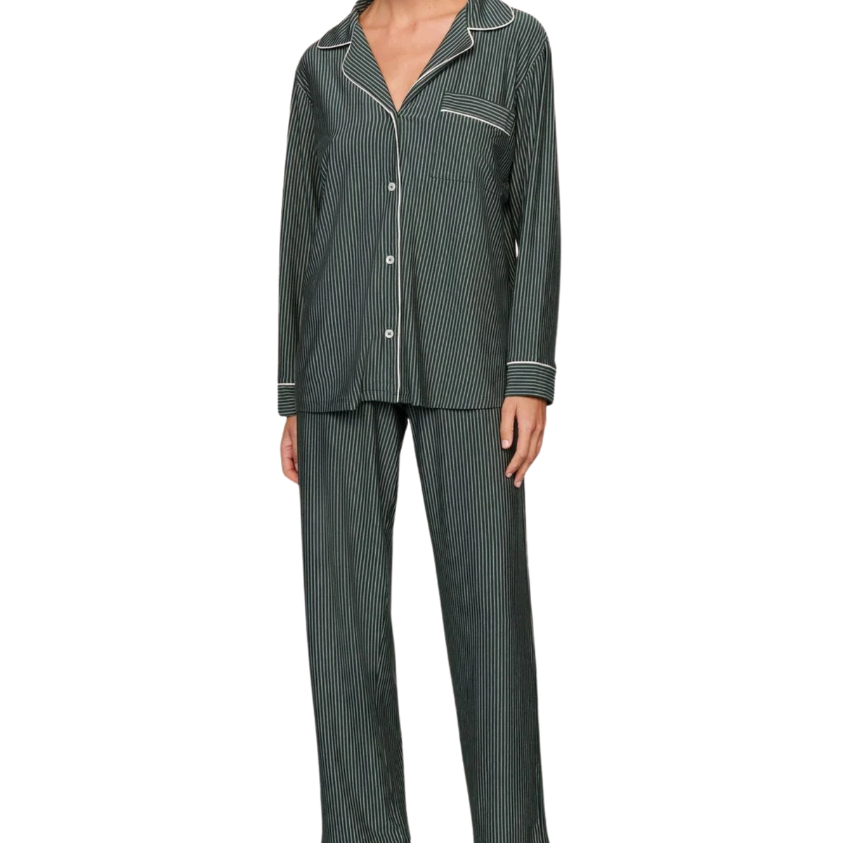 Eberjey Women Gisele Printed Long PJ Set Ribbon Duo Stripe Accessories Eberjey Pine/Ivory Juniors/Women XXS