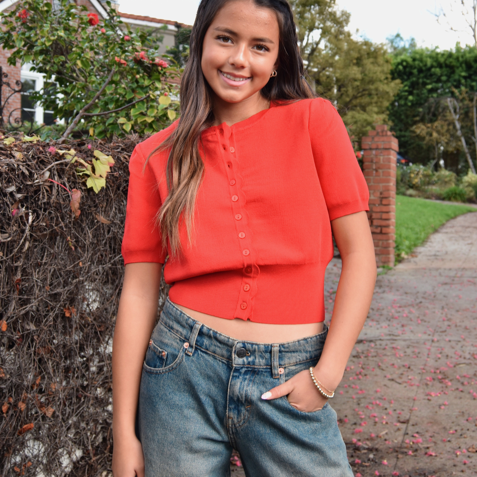 8apart Women June Scallop Knit Cardigan Womens Casual Tops 8apart Red Juniors/Women S