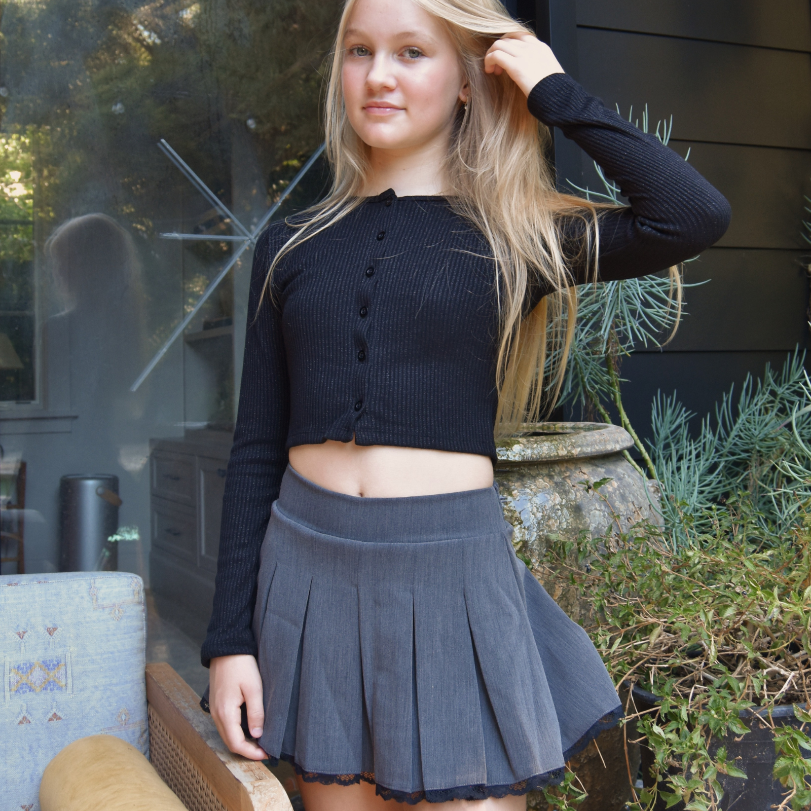 FBZ Girls Elin Gabardine Skirt With Lace Girls Special Bottoms FBZ Flowers By Zoe Grey Y/S (7/8)