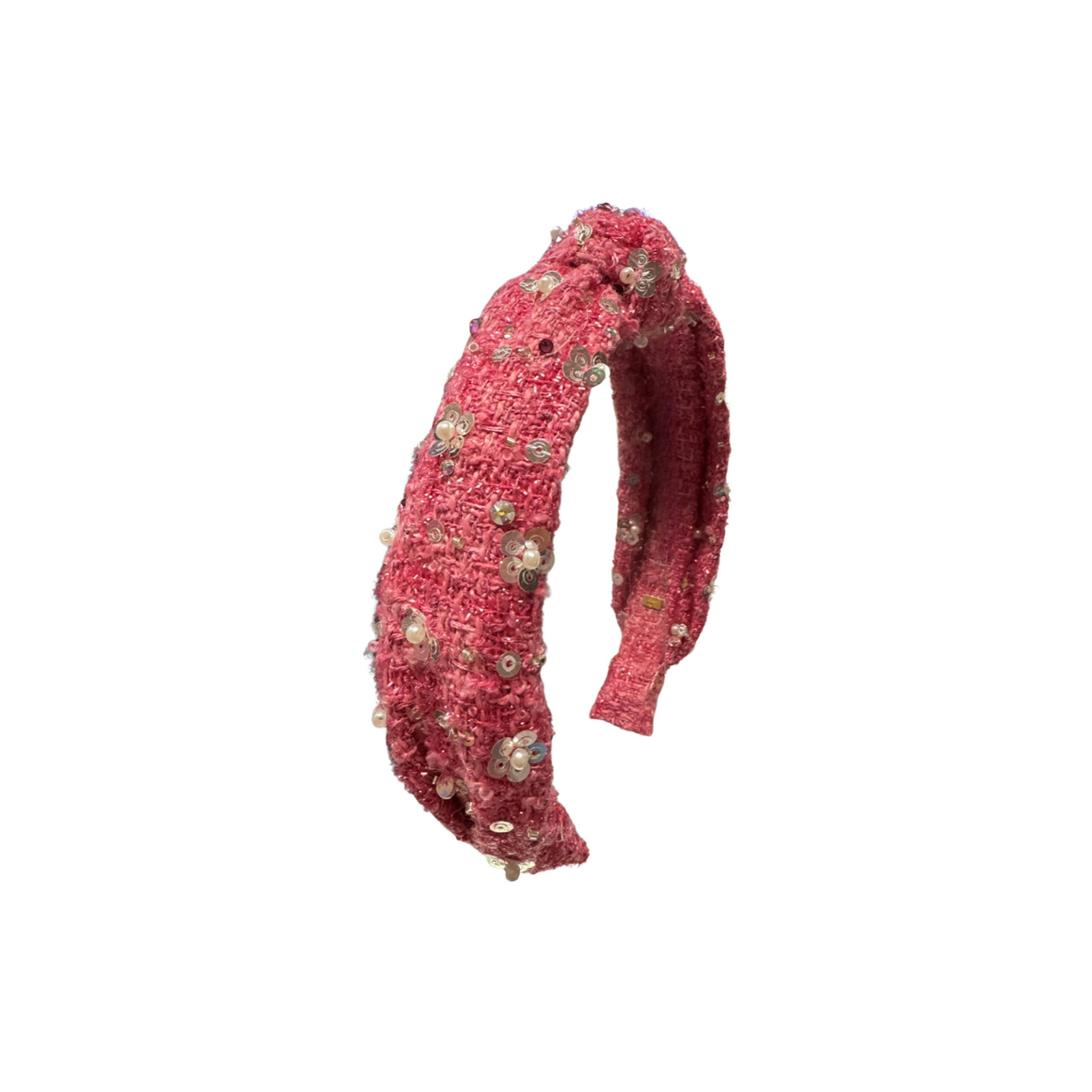 Bari Lynn Blair Tweed Sequin Pearl Knot Headband Accessories Bari Lynn Dark Pink One Size Fits Most (Y/7-Y/14)