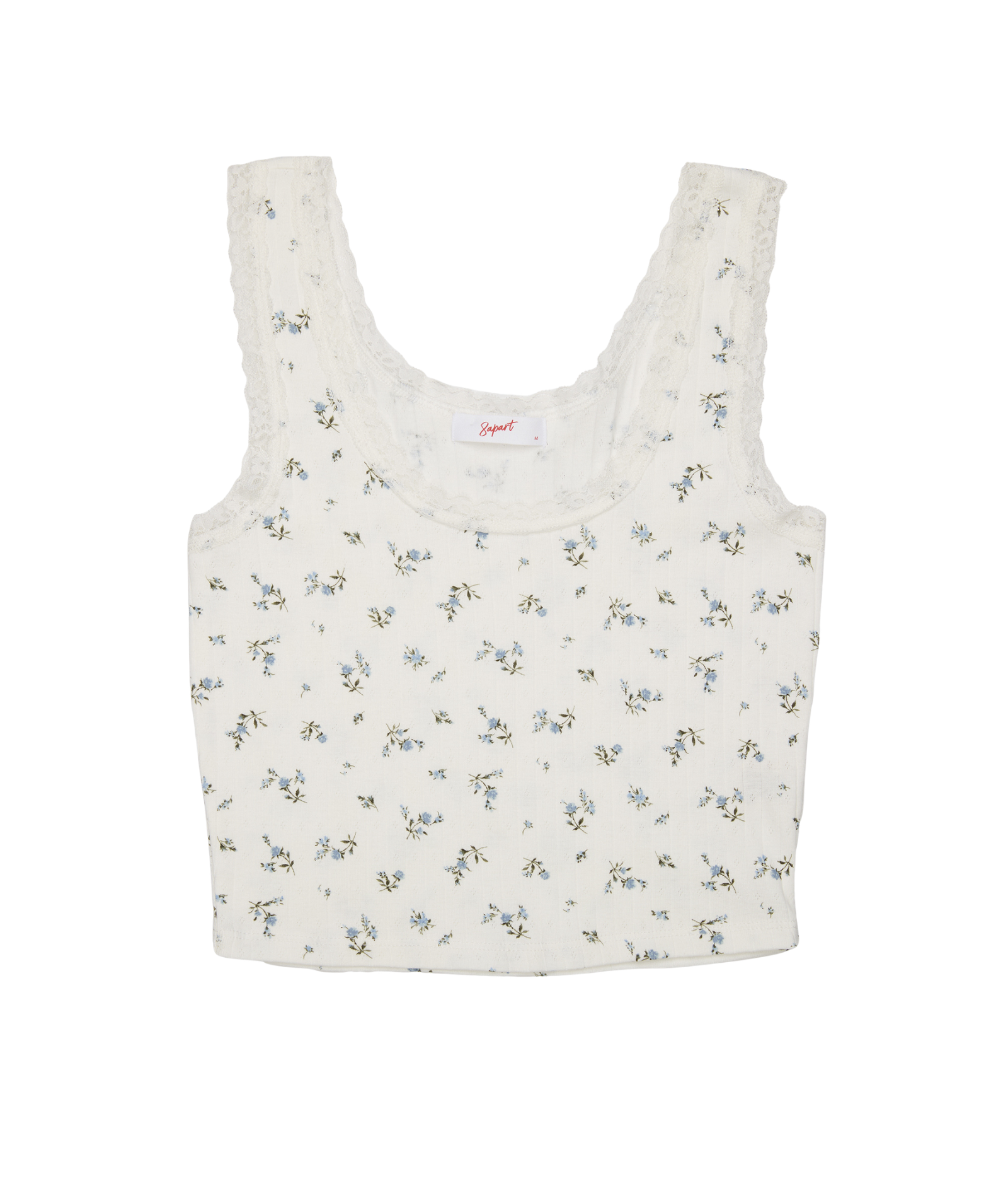 8apart Women Hayes Blue Floral Pointelle Lace Trim Cami Womens Casual Tops 8apart