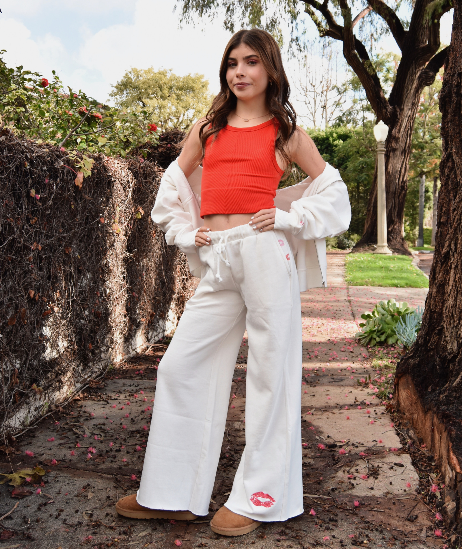 Katie J NYC Girls Tanner Lips Sweatpants Girls Casual Bottoms Katie J NYC Vintage White Y/S (7/8)