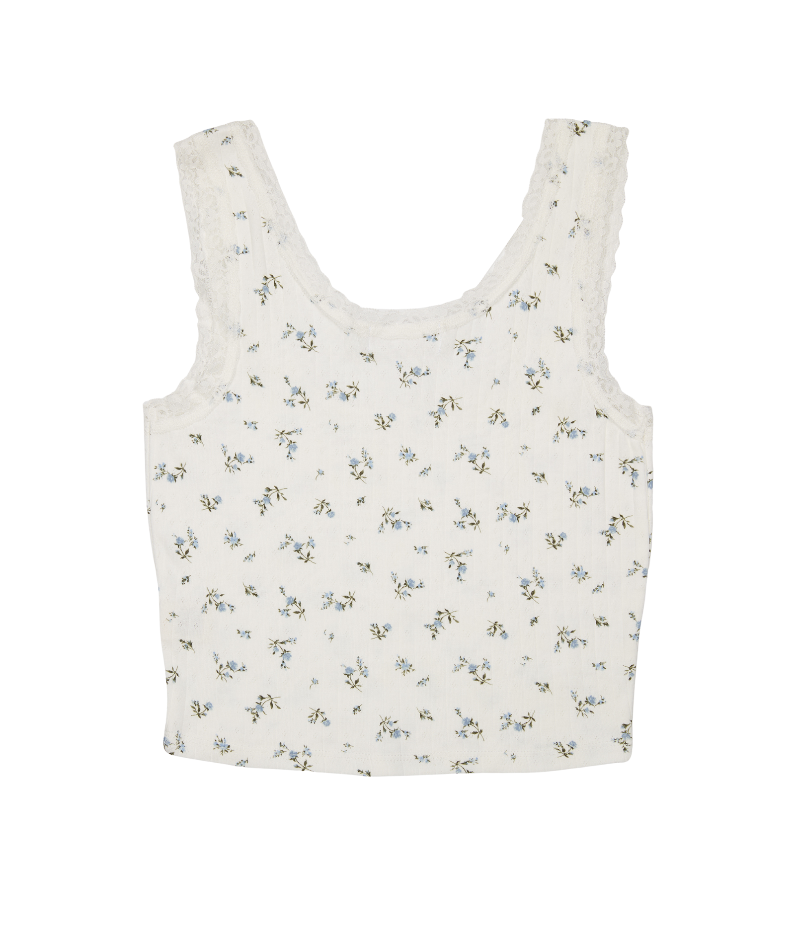 8apart Women Hayes Blue Floral Pointelle Lace Trim Cami Womens Casual Tops 8apart