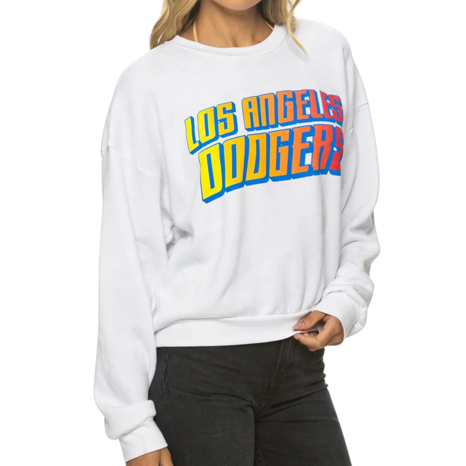 Aviator Nation Women LA Dodgers 2026 Relaxed Crew Sweatshirt Womens Casual Tops Aviator Nation White Juniors/Women XS