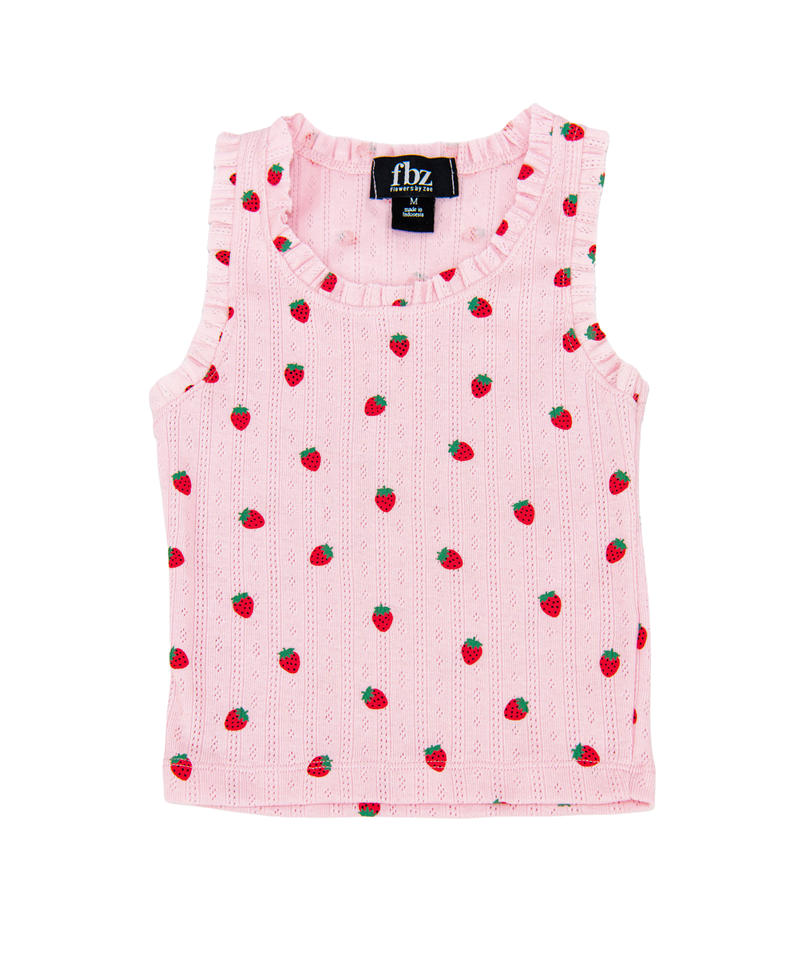 FBZ Girls Strawberry Pointelle Ruffle Tank Girls Casual Tops FBZ Flowers By Zoe