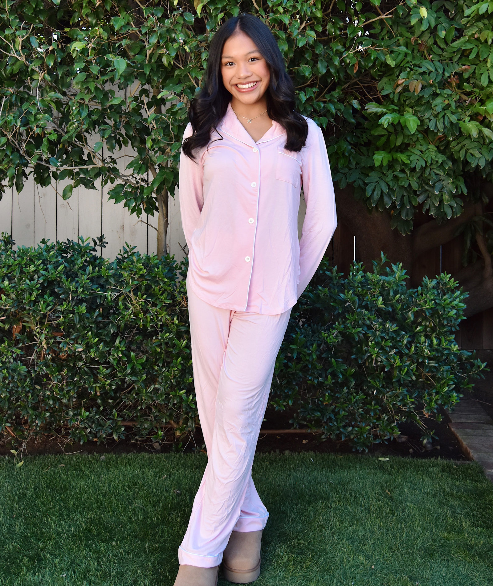 Katie J NYC Juniors Baby Pink/White Maia Pants PJ Set Accessories Katie J NYC