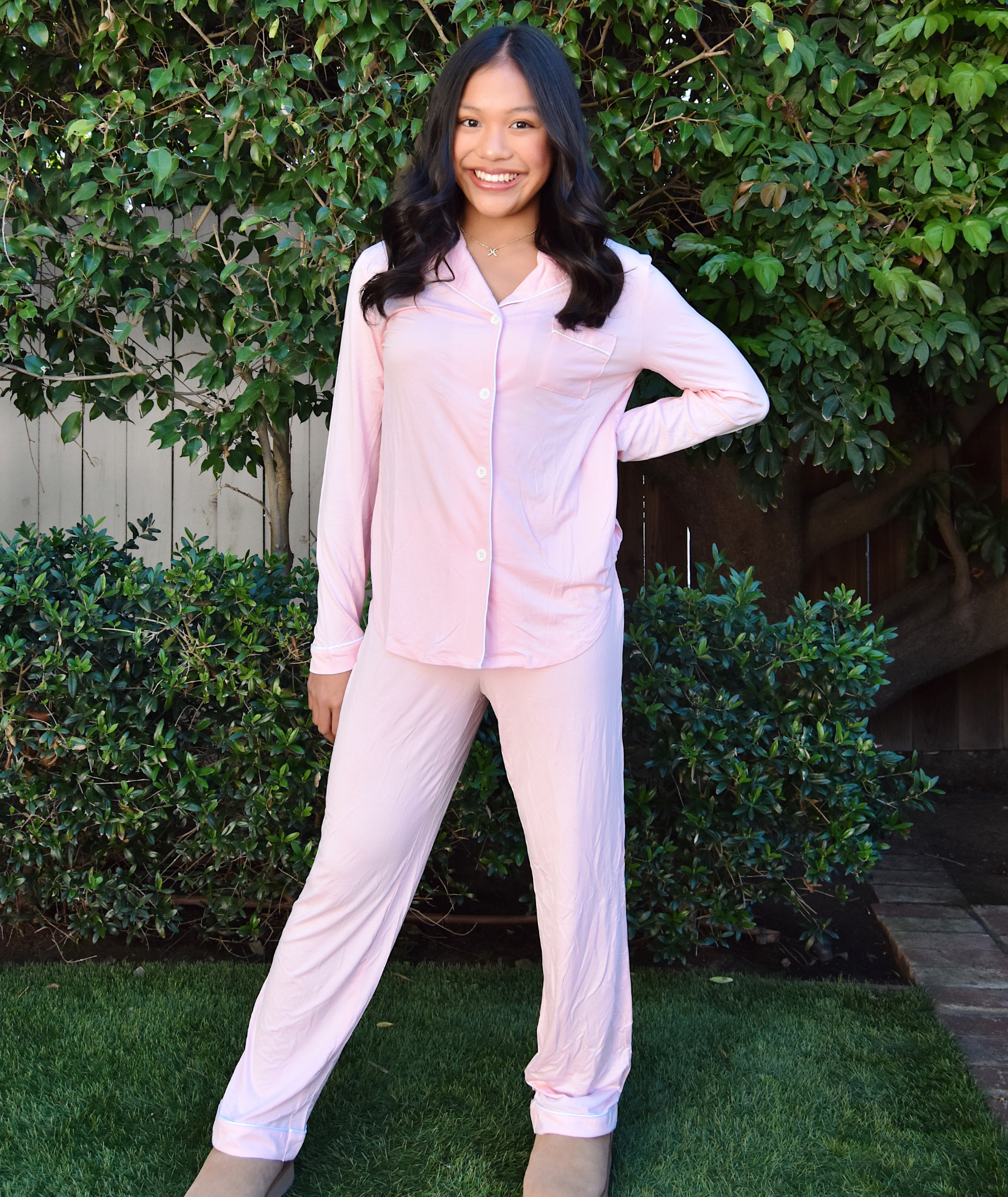 Katie J NYC Juniors Baby Pink/White Maia Pants PJ Set Accessories Katie J NYC