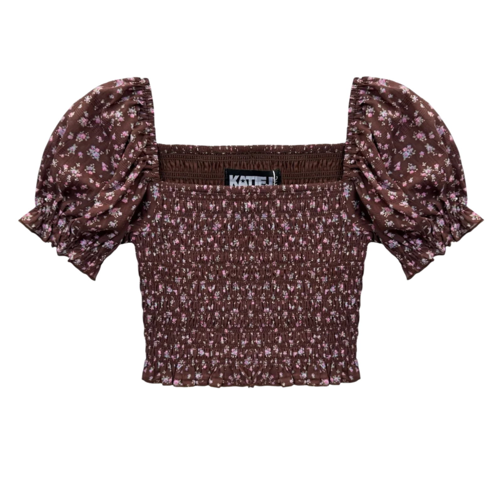 Katie J NYC Juniors Chocolate Floral Marlee Top Womens Casual Tops Katie J NYC Floral Juniors/Women XS
