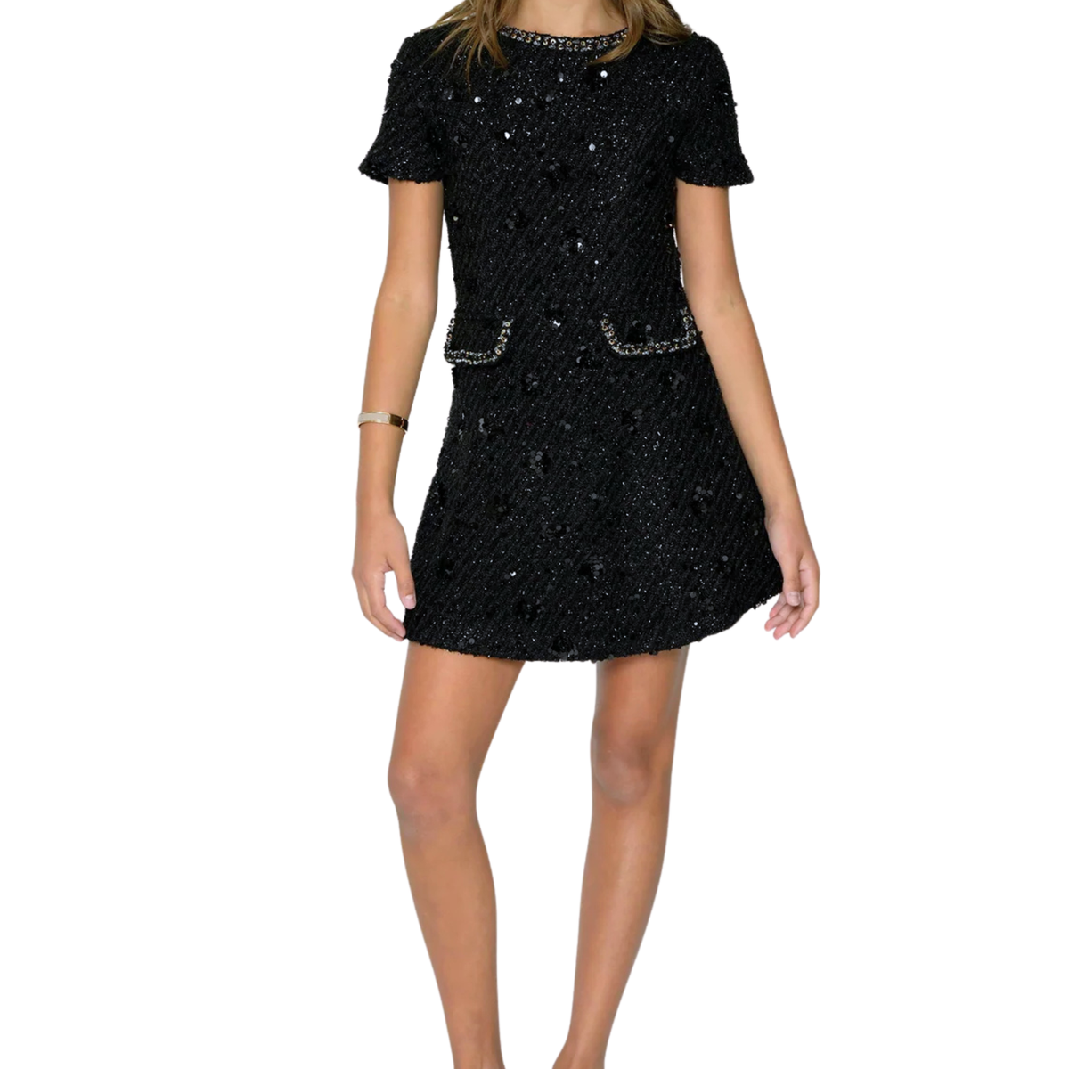 Katie J NYC Girls Miren Cap Sleeve Beaded Boucle Dress
