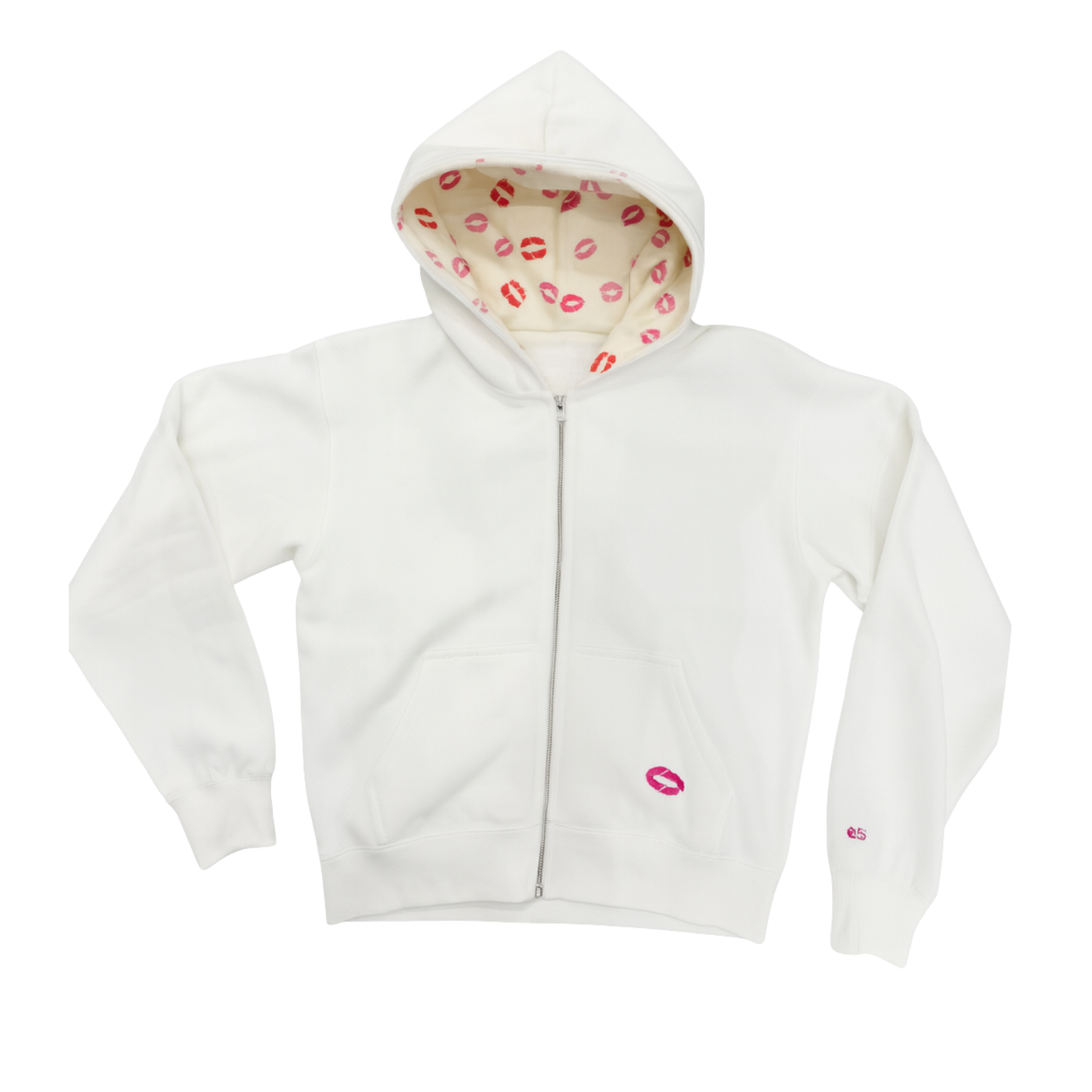 Katie J NYC Girls Cody Lips Zip Hoodie Girls Casual Tops Katie J NYC Vintage White Y/S (7/8)