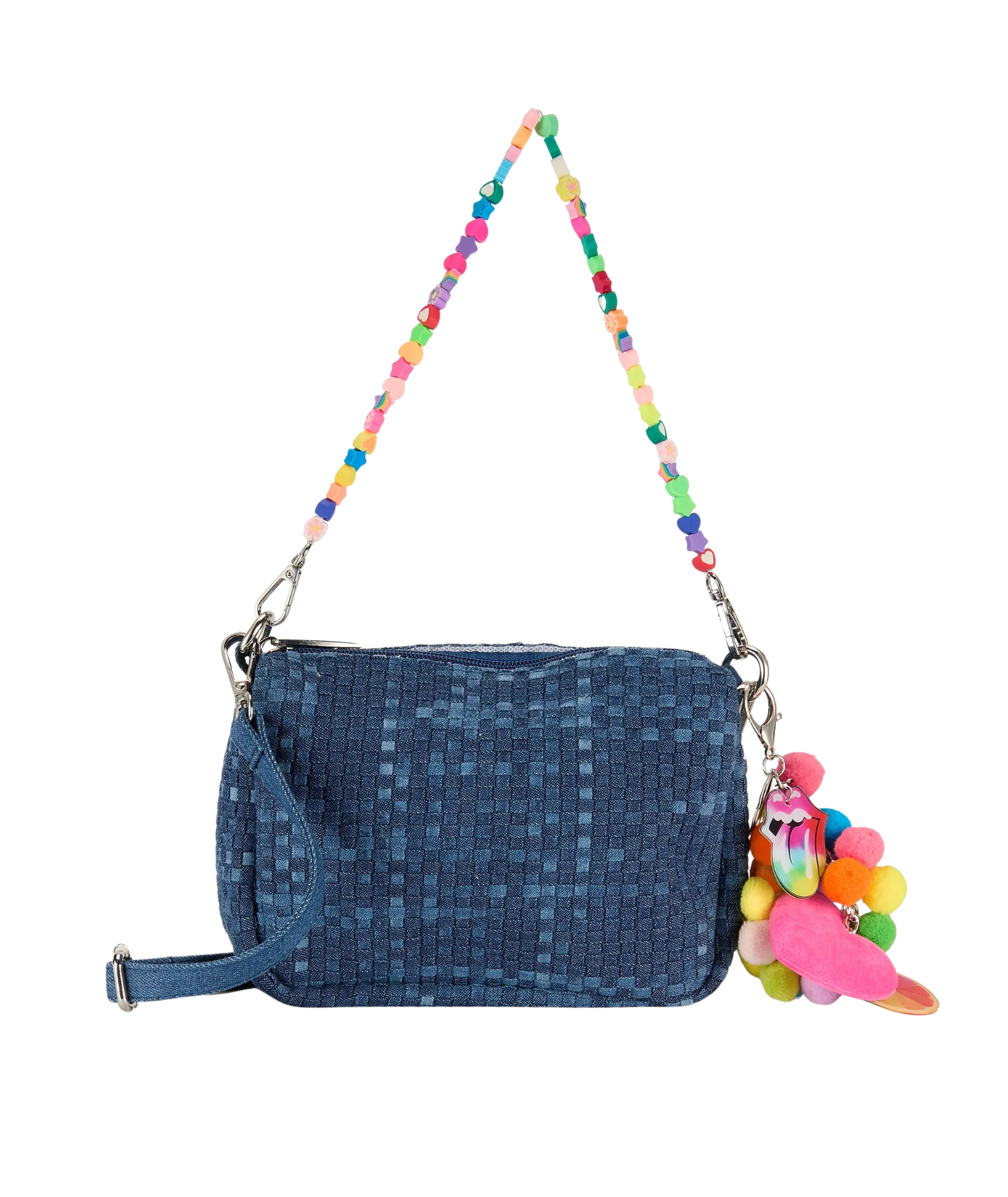Bari Lynn Bag Denim Weave Bag Charm Strap Accessories Bari Lynn Denim