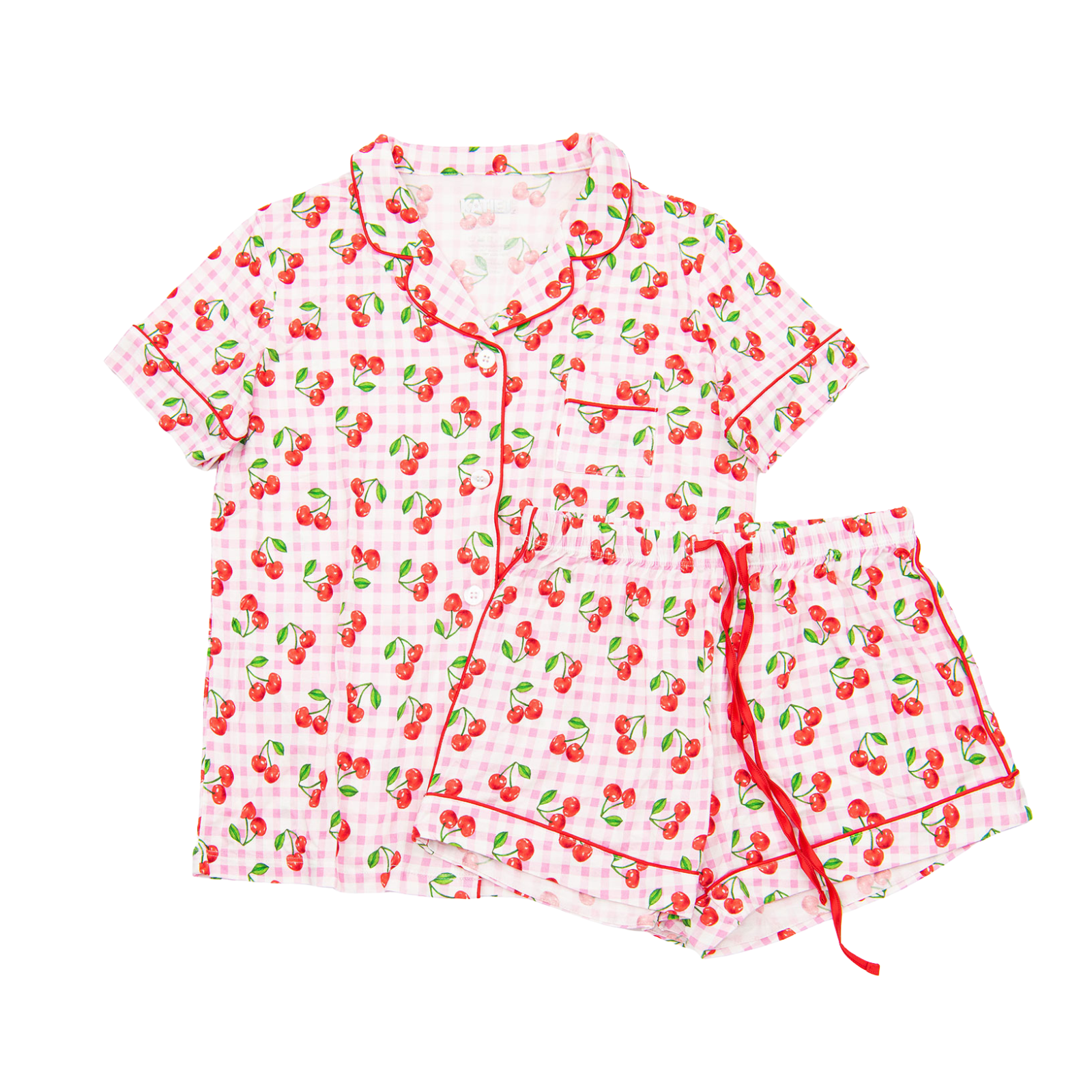Katie J NYC Juniors Cherry Gingham Lynn Shorts PJ Set Accessories Katie J NYC Multi Juniors/Women XXS