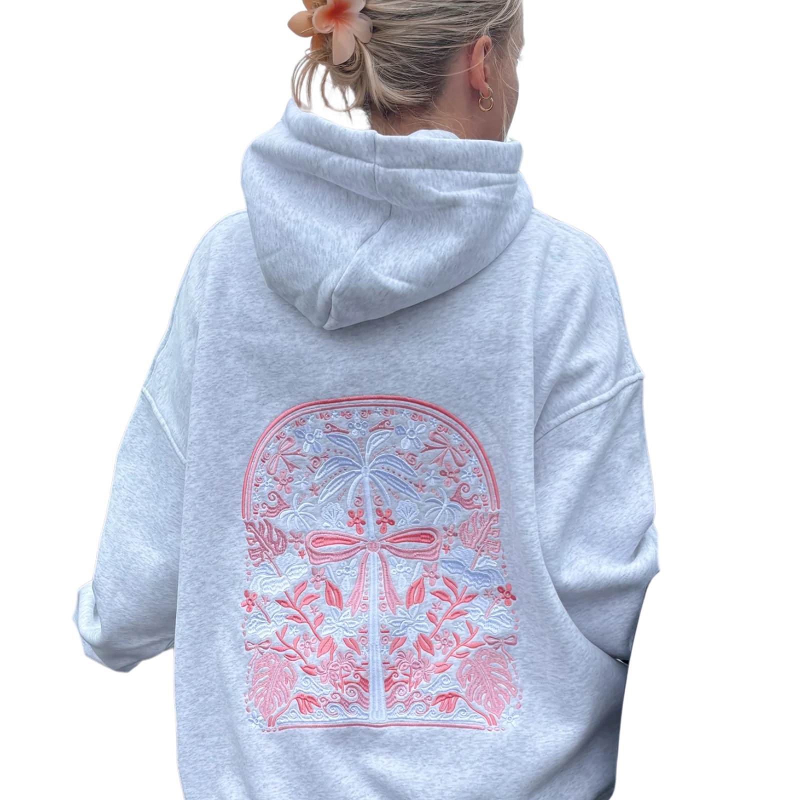 Sunkissed Coconut Juniors Pearl Grey Tropical Palms Hoodie Womens Casual Tops Sunkissed Coconut Pearl Grey Juniors/Women XS