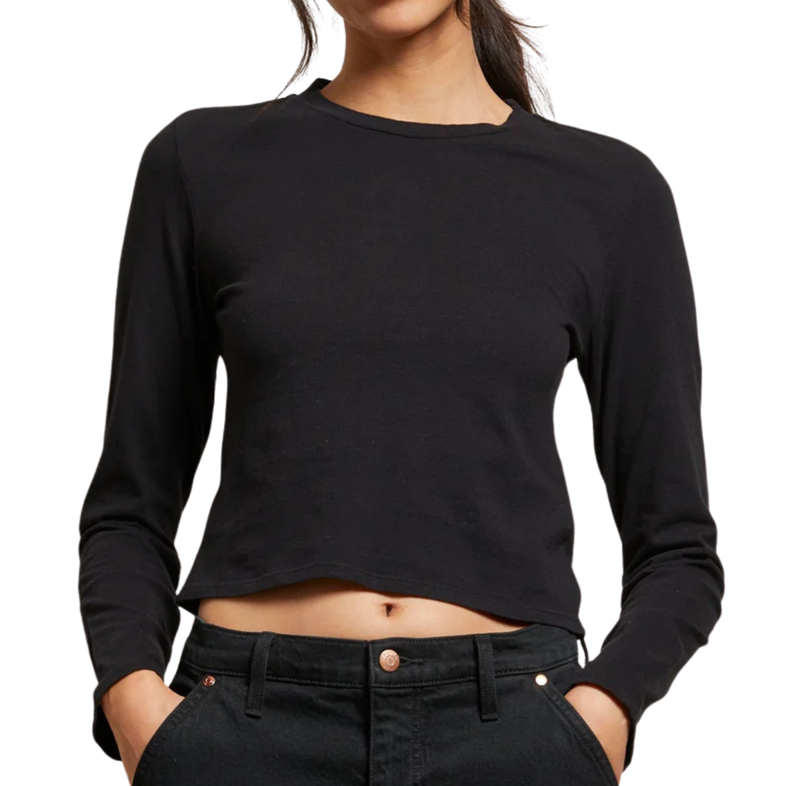 Perfect White Tee Women Jamie Recycled Cotton Long Sleeve Tee Womens Casual Tops Perfect White Tee True Black Juniors/Women XS