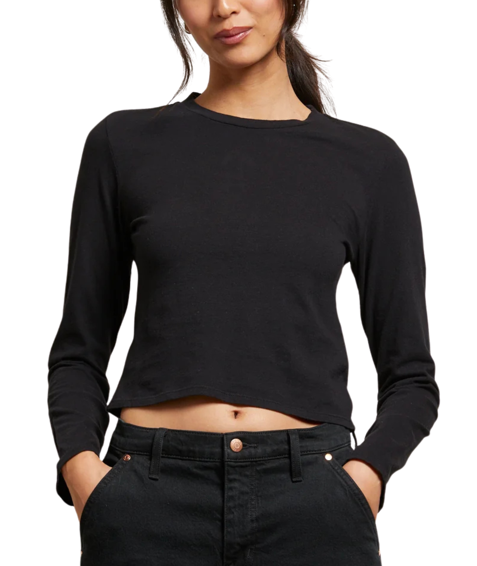 Perfect White Tee Women Jamie Recycled Cotton Long Sleeve Tee Womens Casual Tops Perfect White Tee True Black Juniors/Women XS