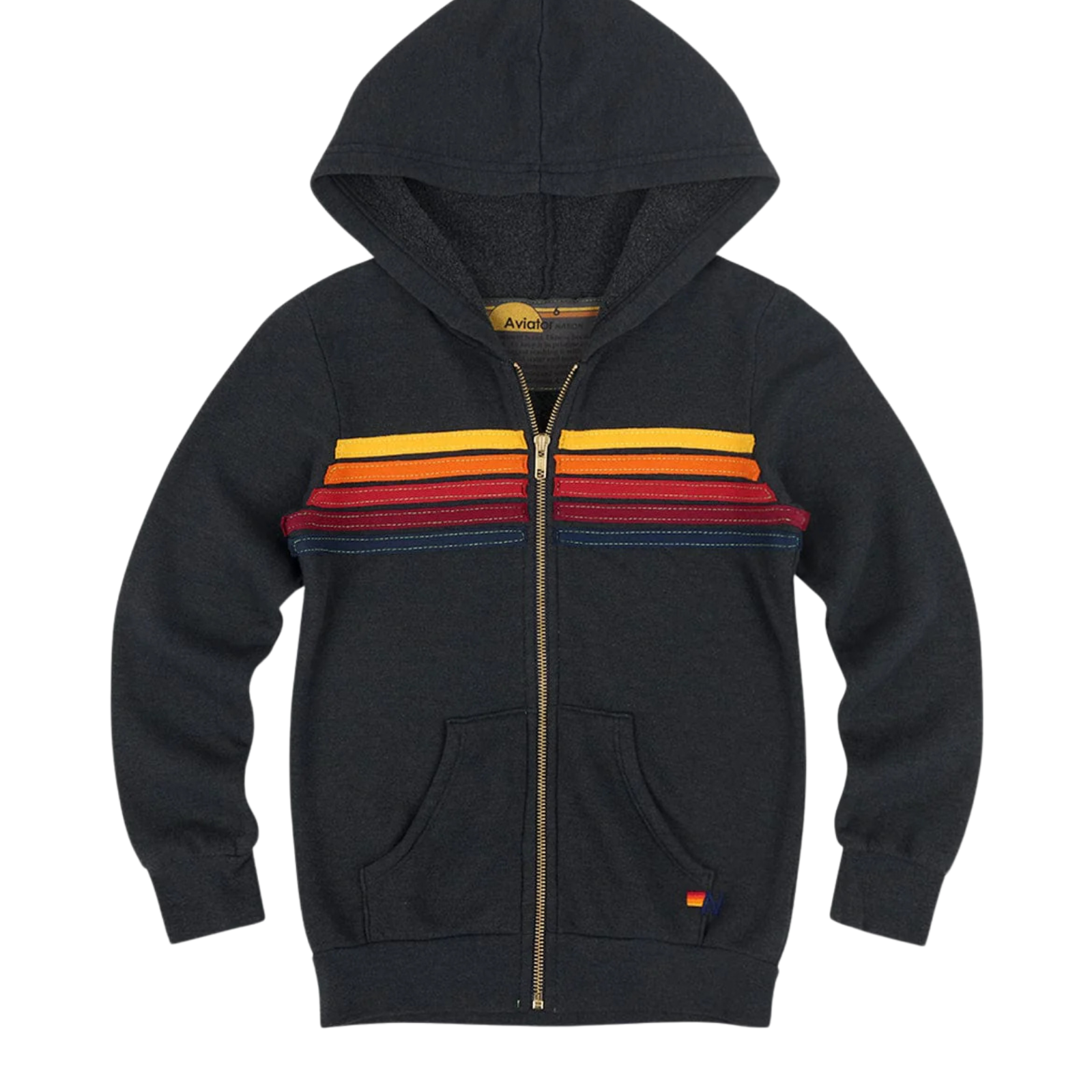 Aviator Nation Kids 5 Stripe Zip Hoodie Girls Special Tops Aviator Nation Charcoal Y/4