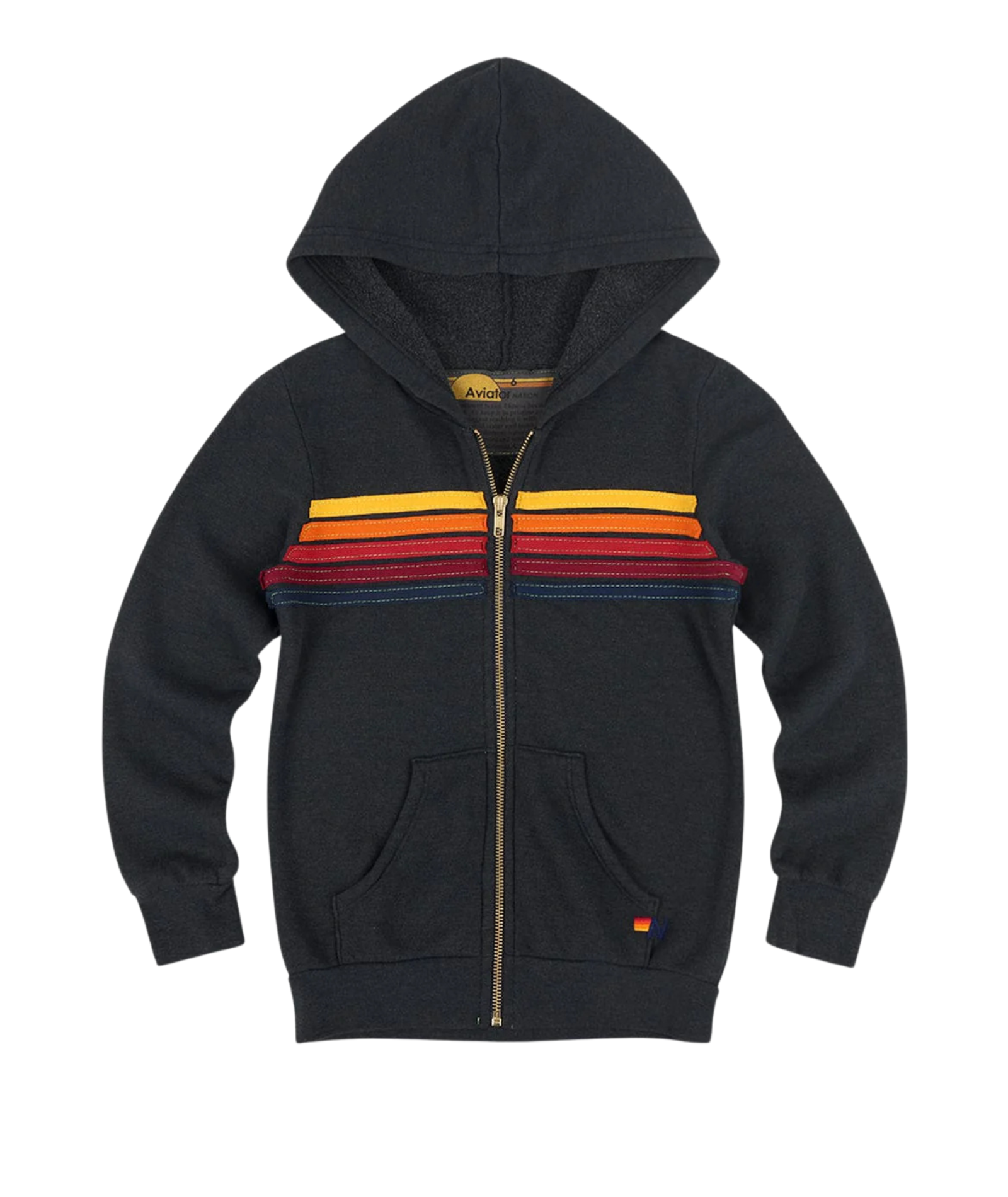 Aviator Nation Kids 5 Stripe Zip Hoodie Girls Special Tops Aviator Nation Charcoal Y/4