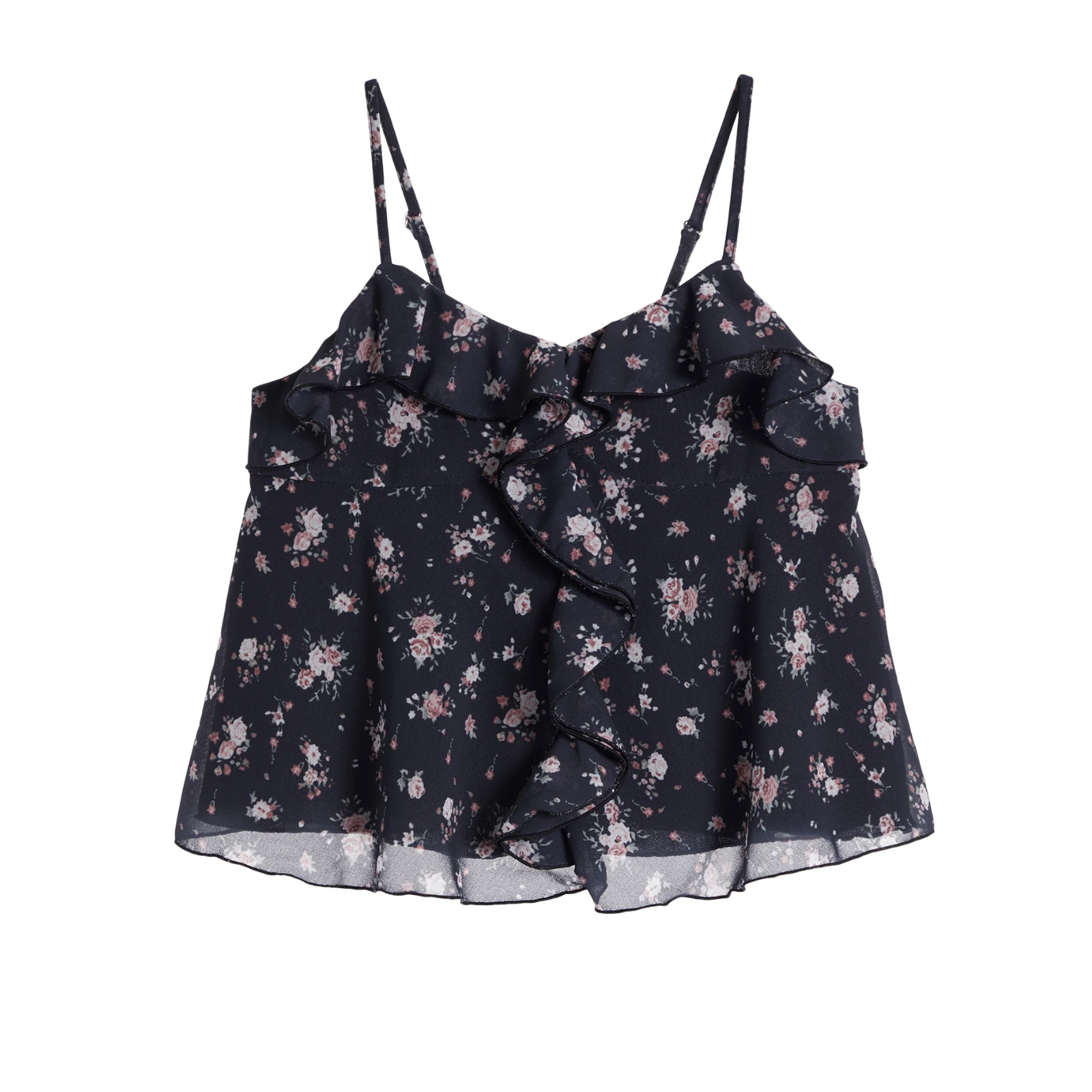 FBZ Girls Avalon Chiffon Navy/Pink Floral Ruffle Cami
