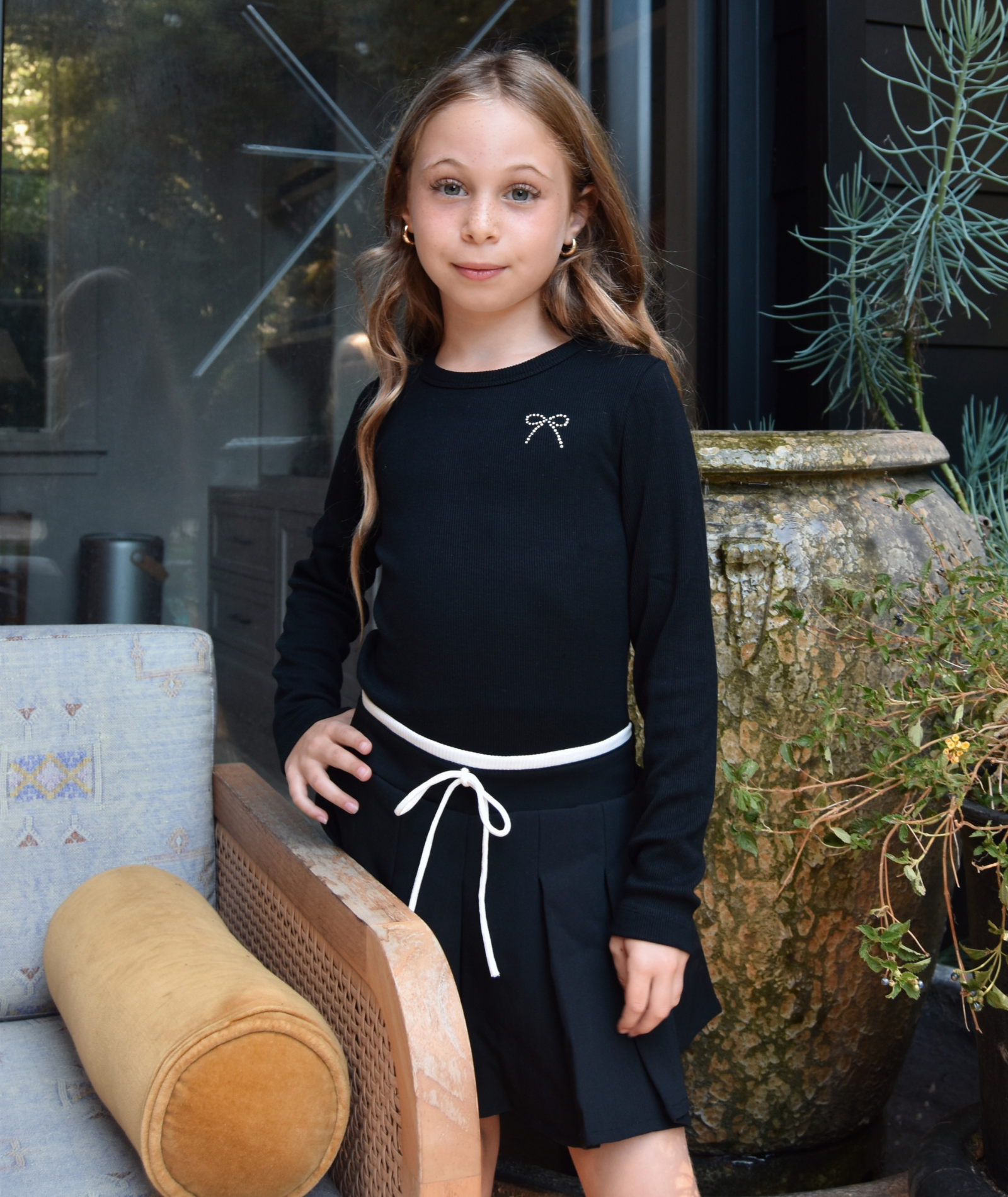 FBZ Girls Frieda Black Skirt With White Bow Girls Special Bottoms FBZ Flowers By Zoe