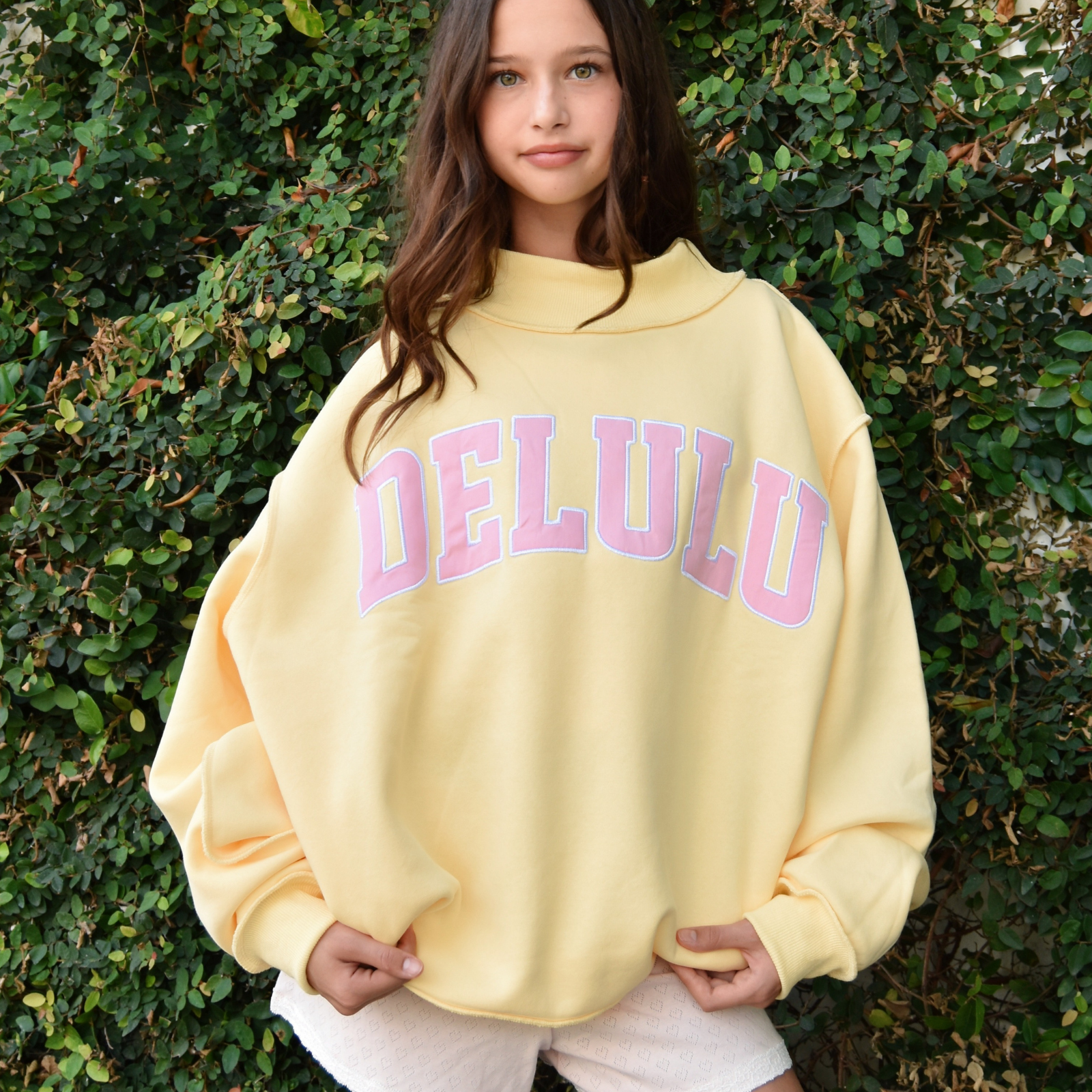 8apart Women Delulu Mock Neck Crew Sweatshirt Womens Casual Tops 8apart Yellow Juniors/Women S/M