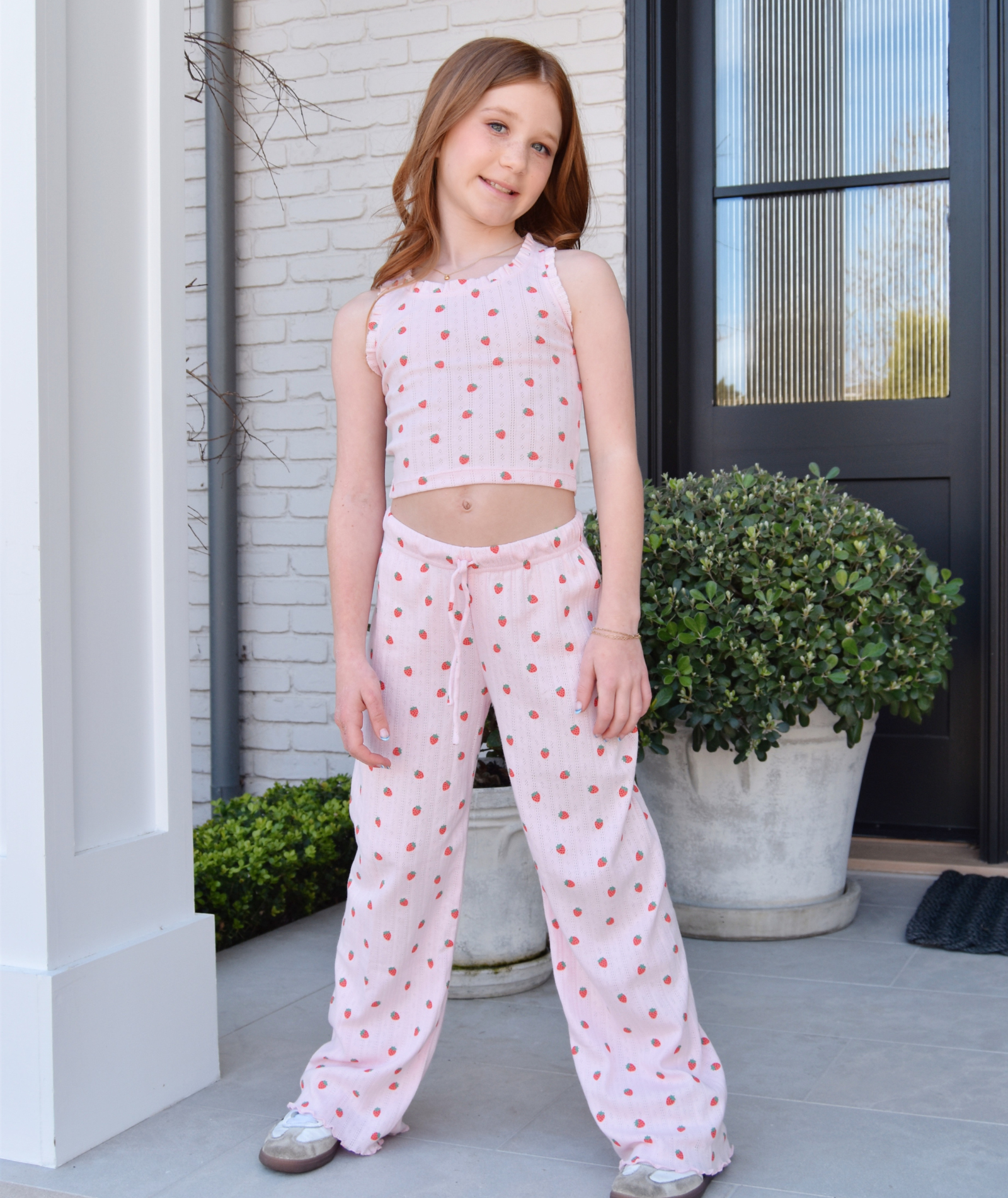 FBZ Girls Strawberry Pointelle Ruffle Tank Girls Casual Tops FBZ Flowers By Zoe