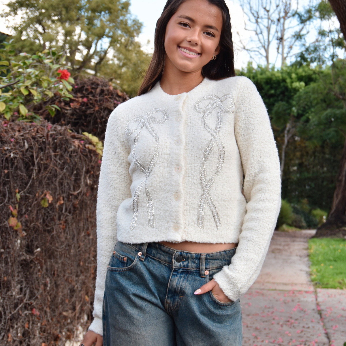 Women & Juniors Love Shack Fancy Leocadia Cardigan Ivory