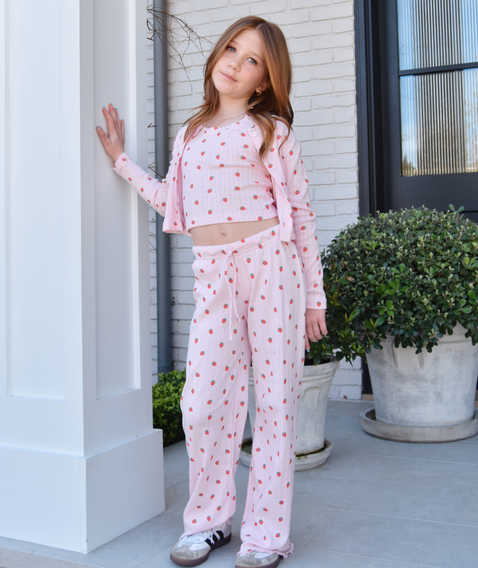 FBZ Girls Strawberry Pointelle Cardigan Girls Casual Tops FBZ Flowers By Zoe Pink Y/5