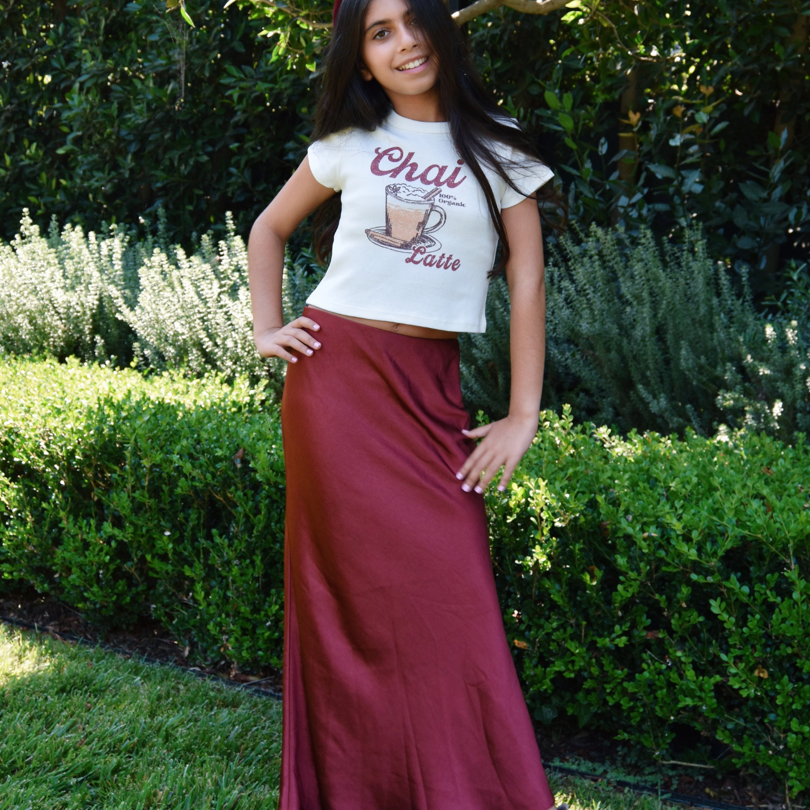 Katie J NYC Girls Anastasia Satin Maxi Skirt Girls Casual Bottoms Katie J NYC Burgundy Y/S (7/8)