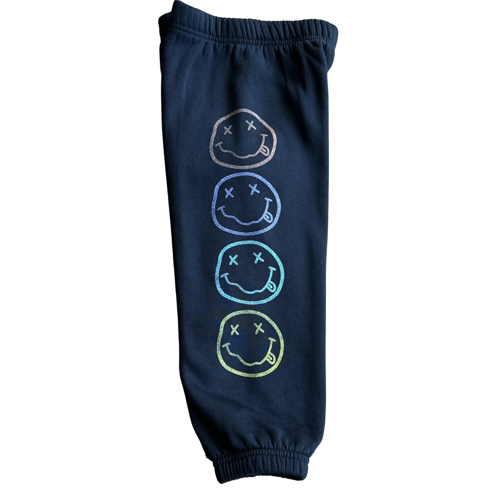 Rowdy Sprout Girls Nirvana Smiley Sweatpants Washed Black Girls Casual Bottoms Rowdy Sprout Black Y/XS (6X)