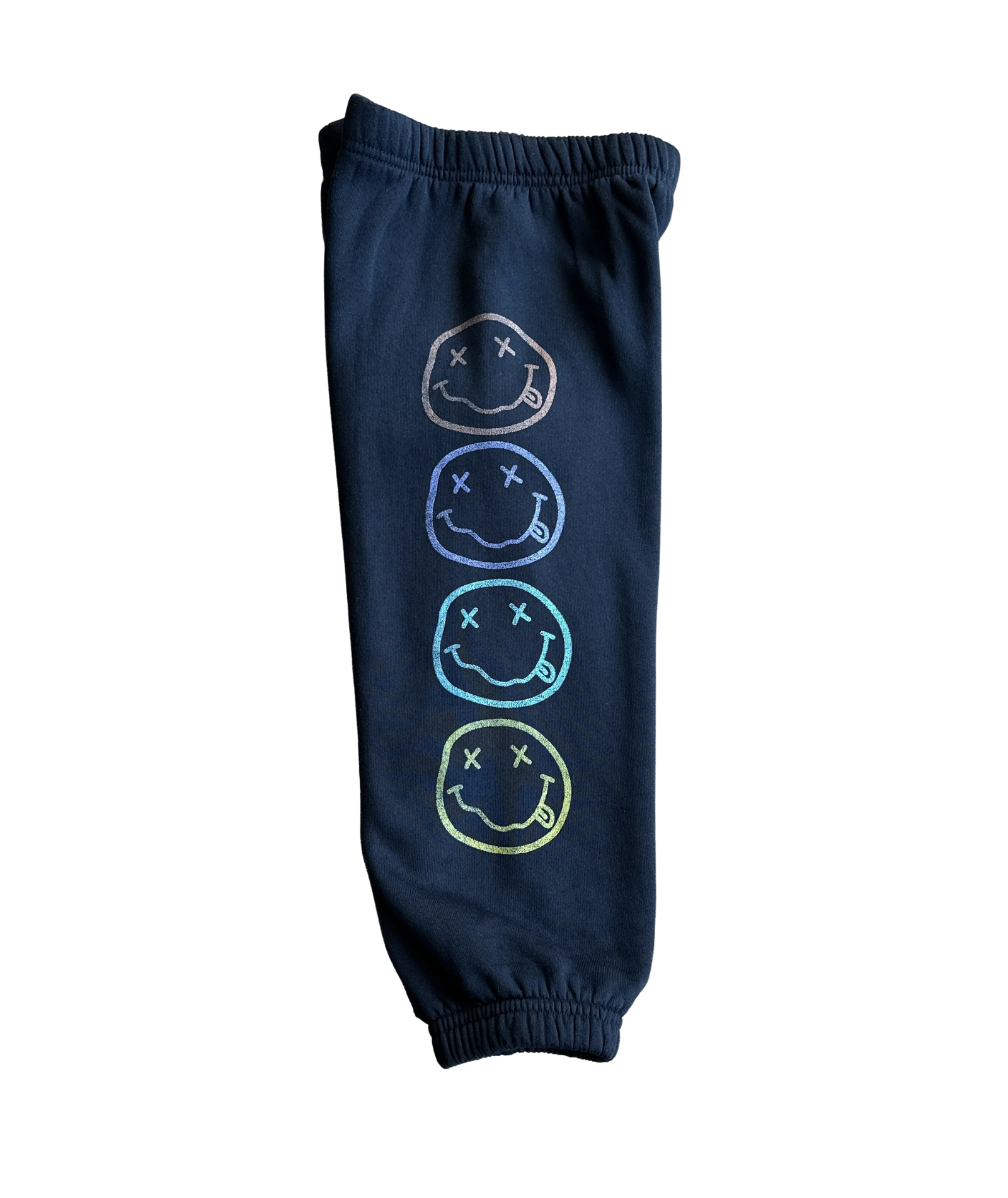 Rowdy Sprout Girls Nirvana Smiley Sweatpants Washed Black Girls Casual Bottoms Rowdy Sprout Black Y/XS (6X)