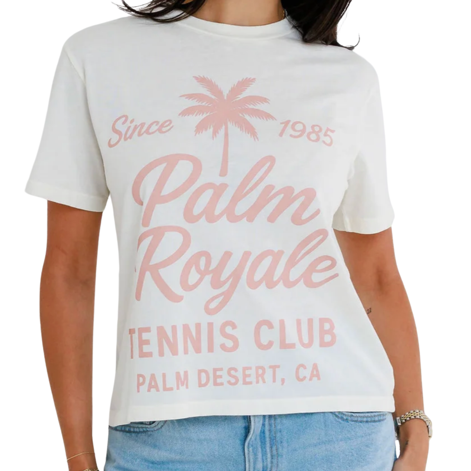 Sunny Somewhere Women Palm Royale Tennis Everyday Tee Womens Casual Tops Sunny Somewhere Off White Juniors/Women XS