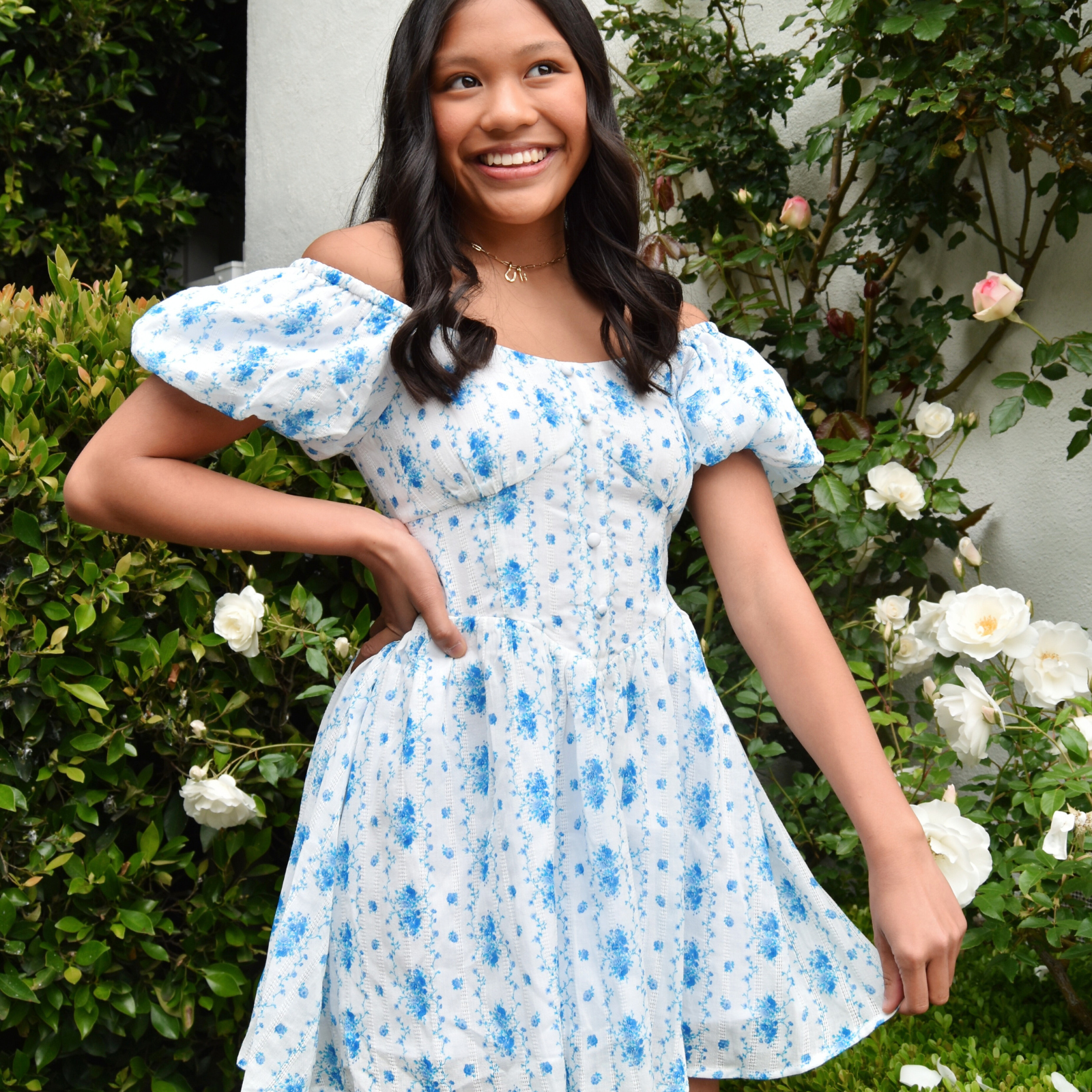 Katie J NYC Juniors Santorini Stripe Floral Greta Dress Distressed/seasonal womens Katie J NYC Floral Juniors/Women XS