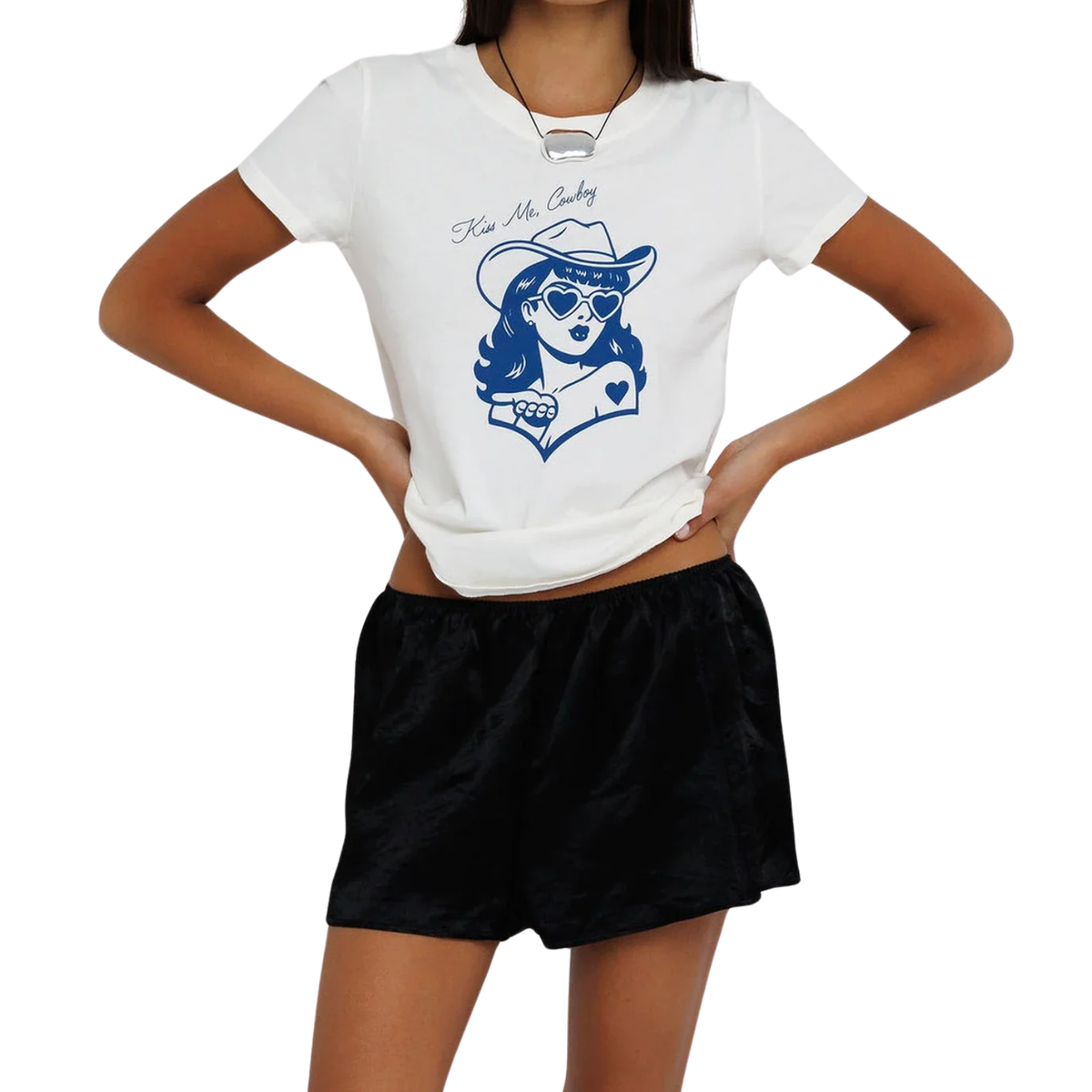 Sunny Somewhere Women Kiss Me Cowboy Femme Tee Womens Casual Tops Sunny Somewhere White Juniors/Women XS