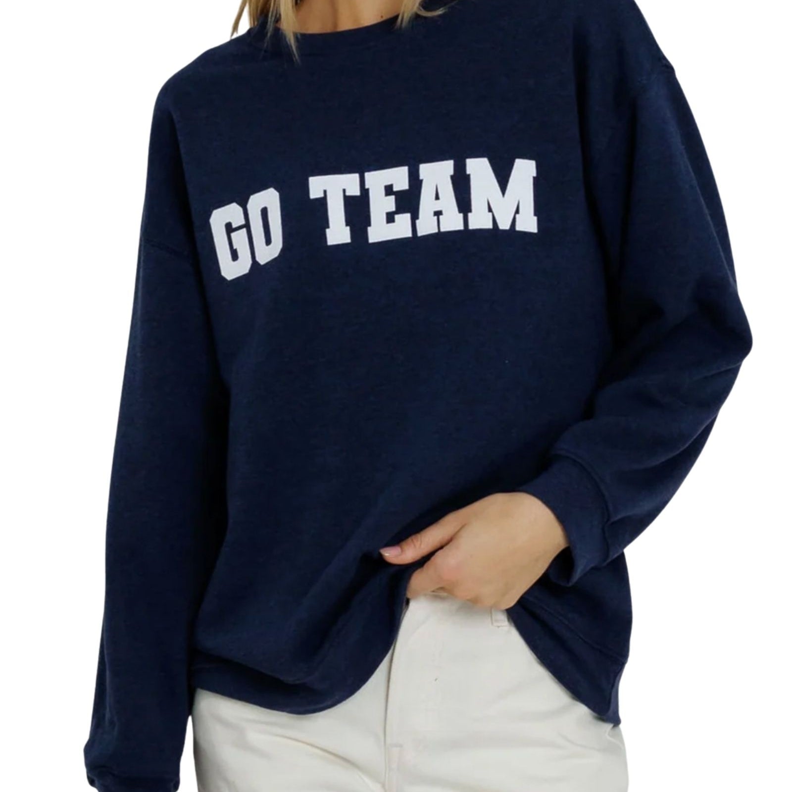 Sunny Somewhere Women Navy Go Team Oversized Crew