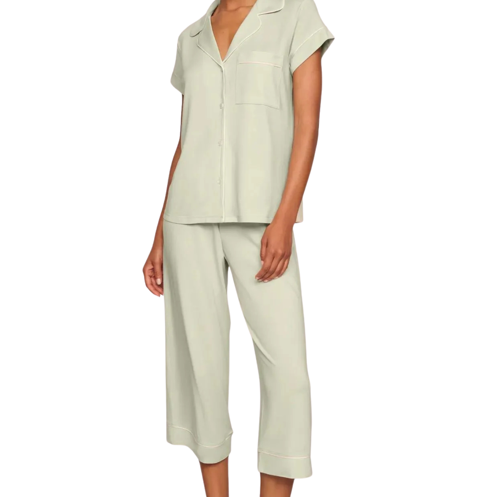 Eberjey Women Gisele Short Sleeve Crop Pants PJ Set Mint Cream/Ivory Accessories Eberjey Green Juniors/Women XXS