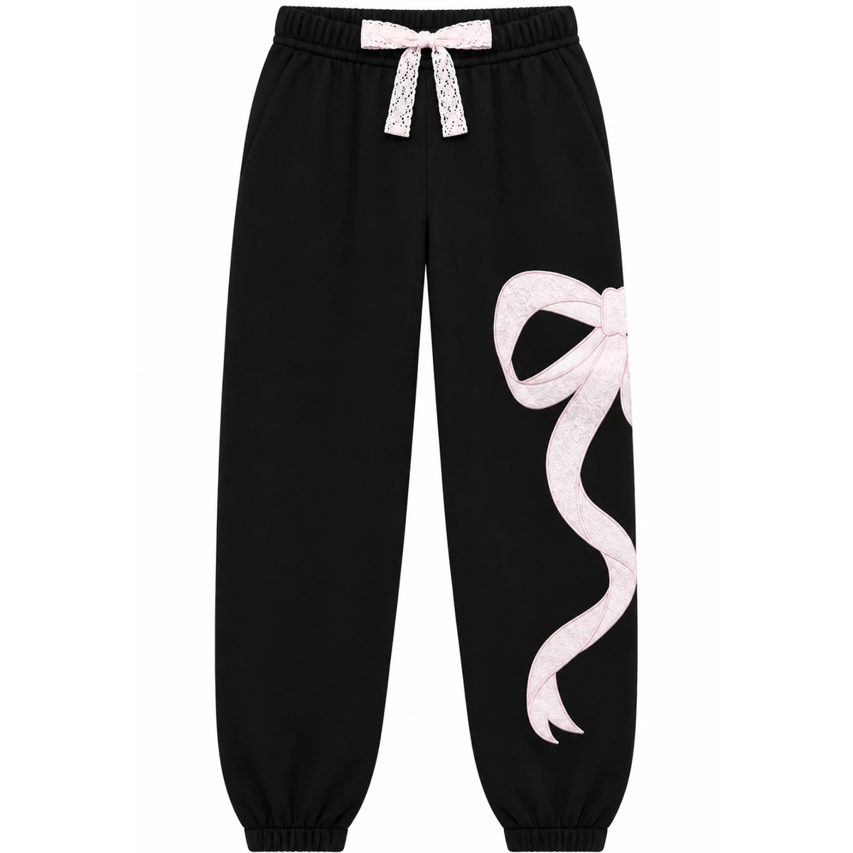 Katie J NYC Girls Dylan Bow Sweatpants Black/Baby Pink Lace
