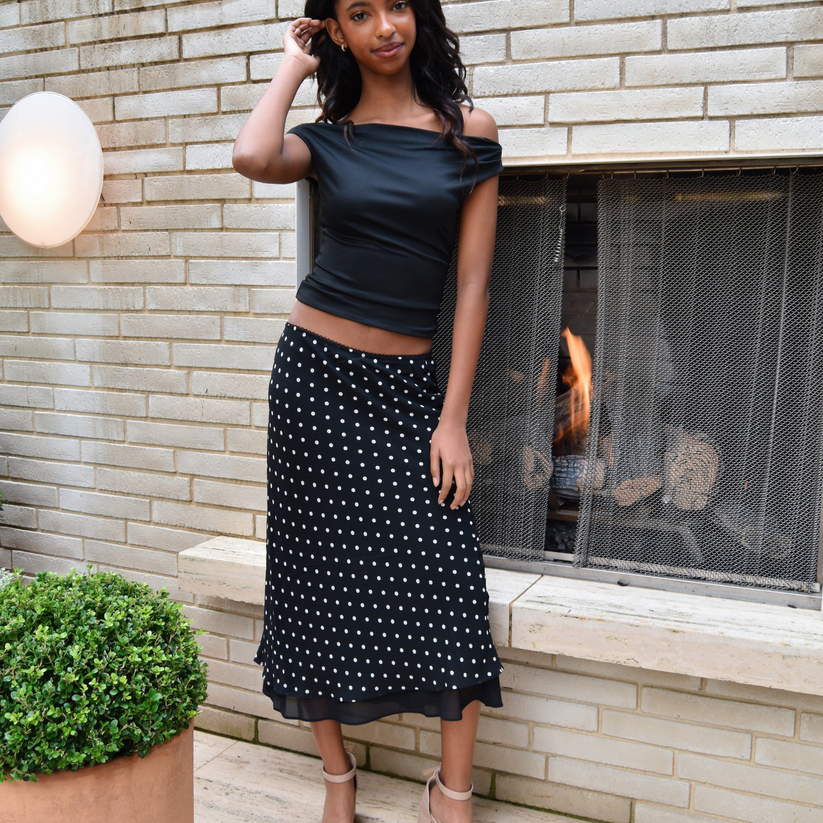 8apart Women Wren Polka Dot Midi Skirt Womens Casual Tops 8apart Black Juniors/Women XS