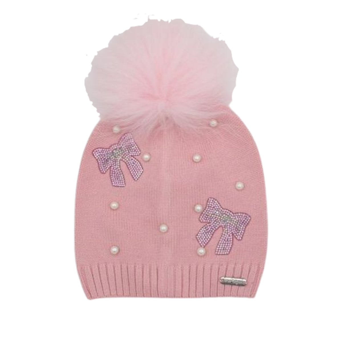 Bari Lynn Crystal Bow Winter Hat Distressed/seasonal accessories Bari Lynn Pink One Size Fits Most (Y/7-Y/14)